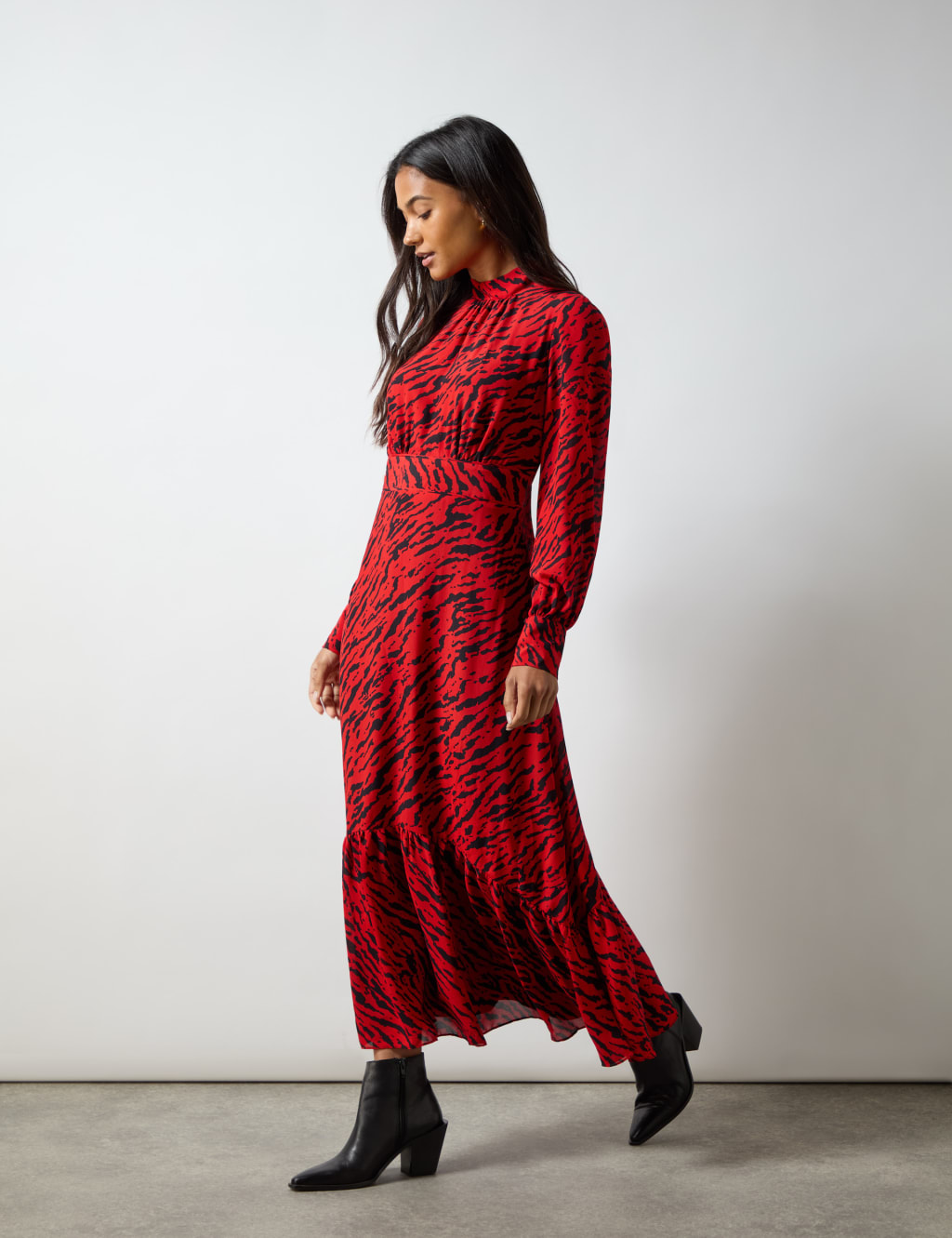 Red high neck midi dress online