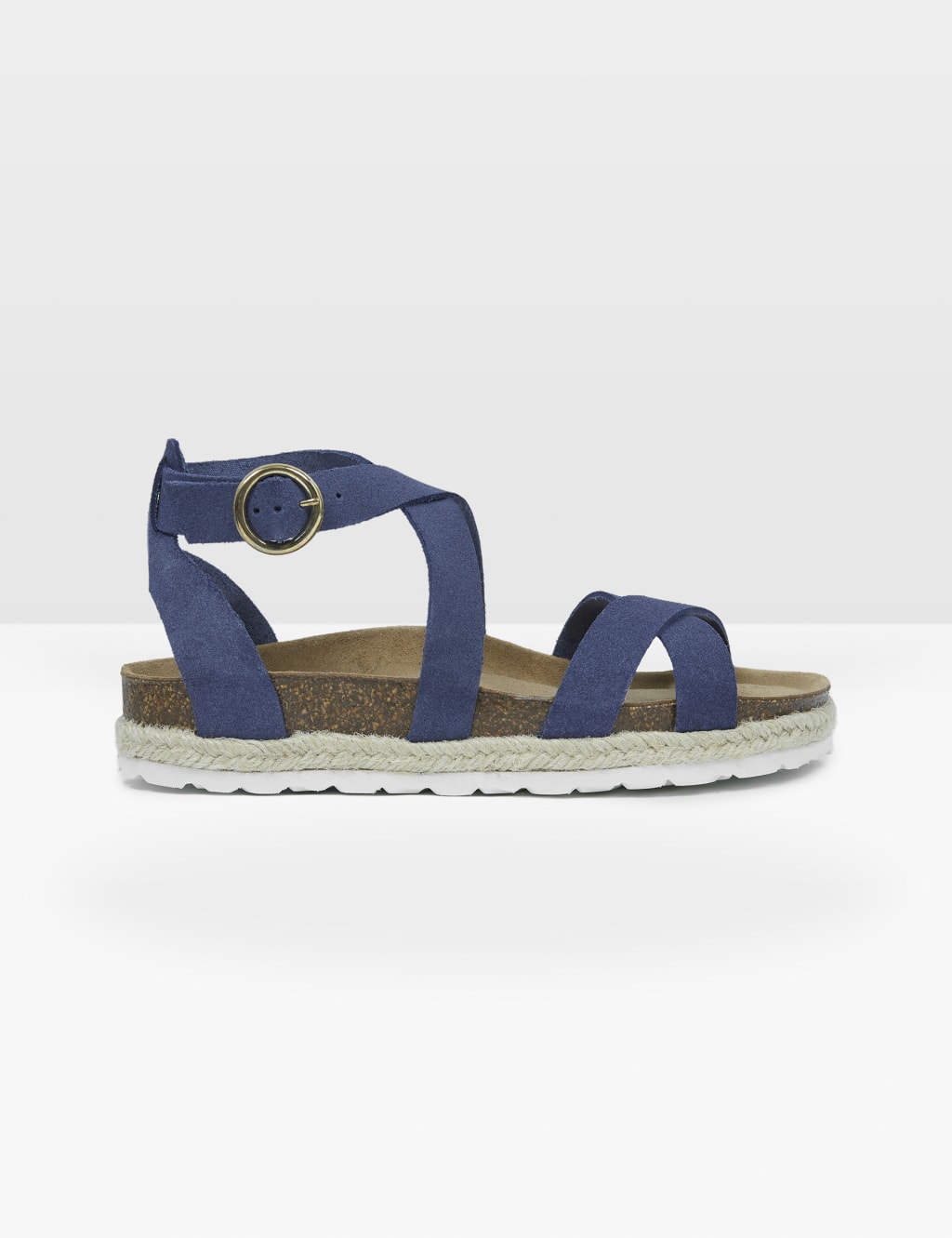 Suede Buckle Ankle Strap Flat Sandals 1 of 5
