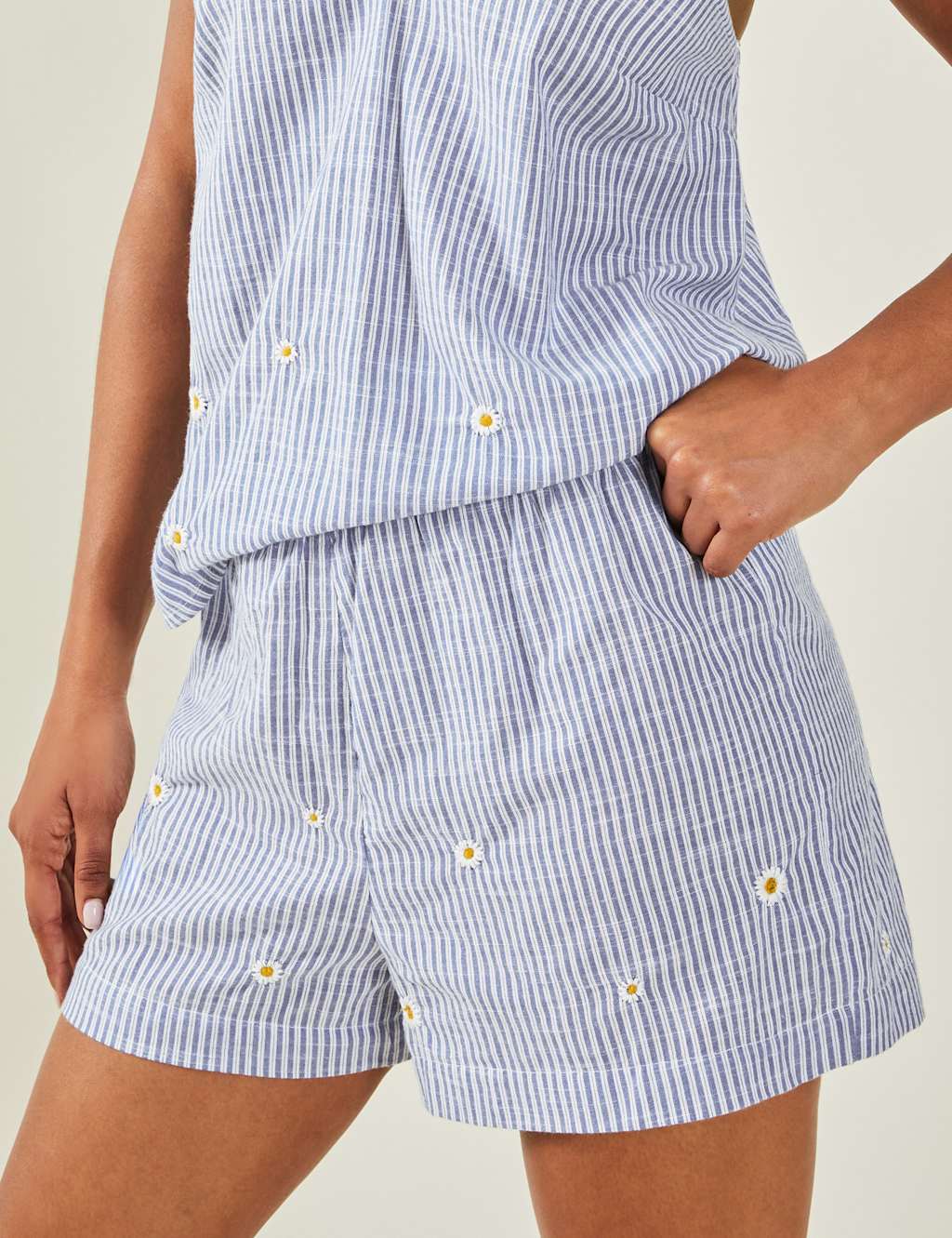 Pure Cotton Striped Daisy Short Pyjama Set 4 of 4