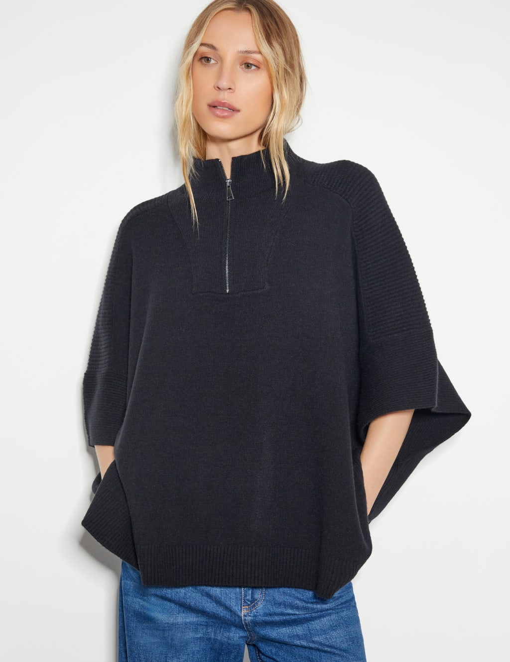 Knitted Half Zip Poncho 1 of 5