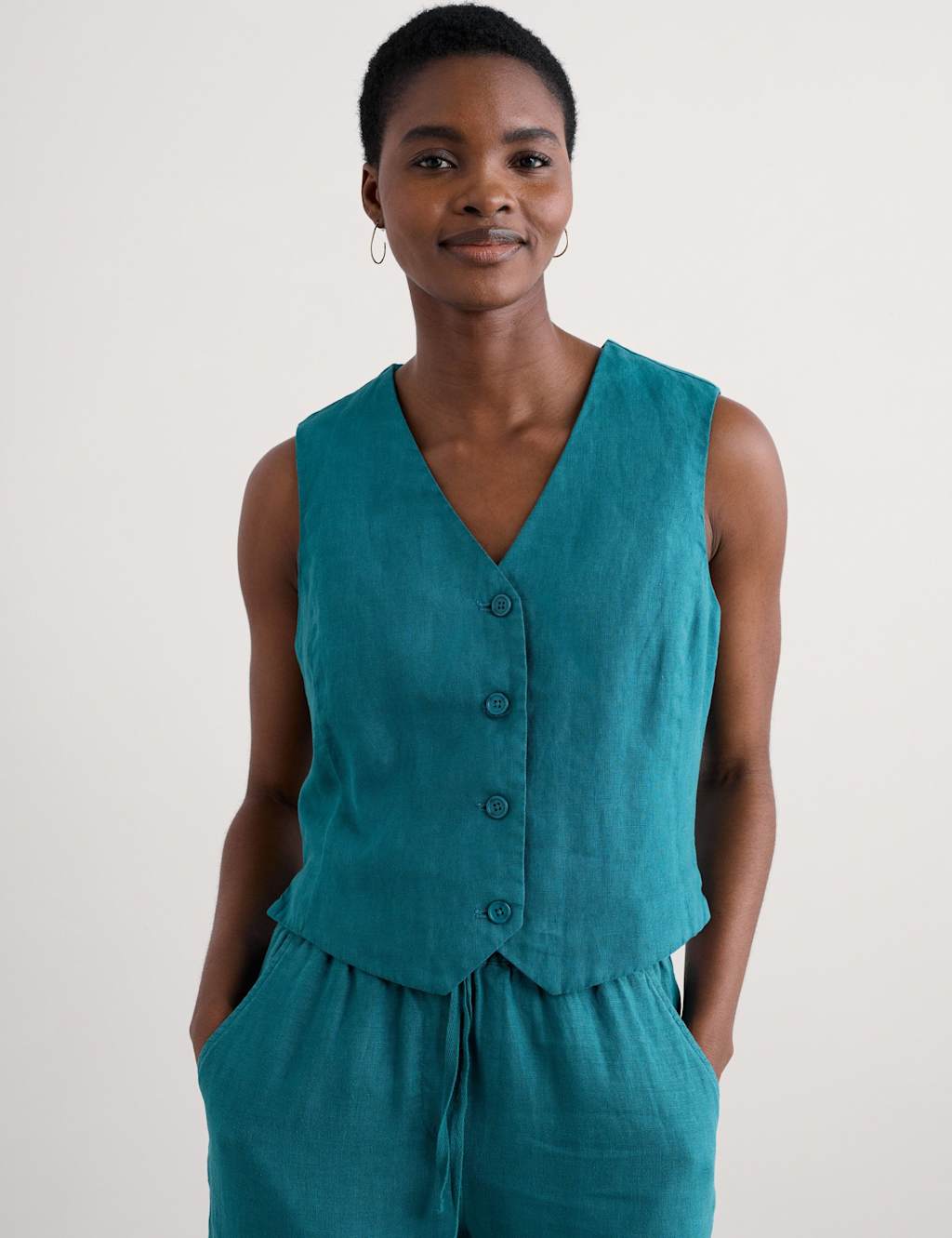 Pure Linen V-Neck Button Through Waistcoat 3 of 4