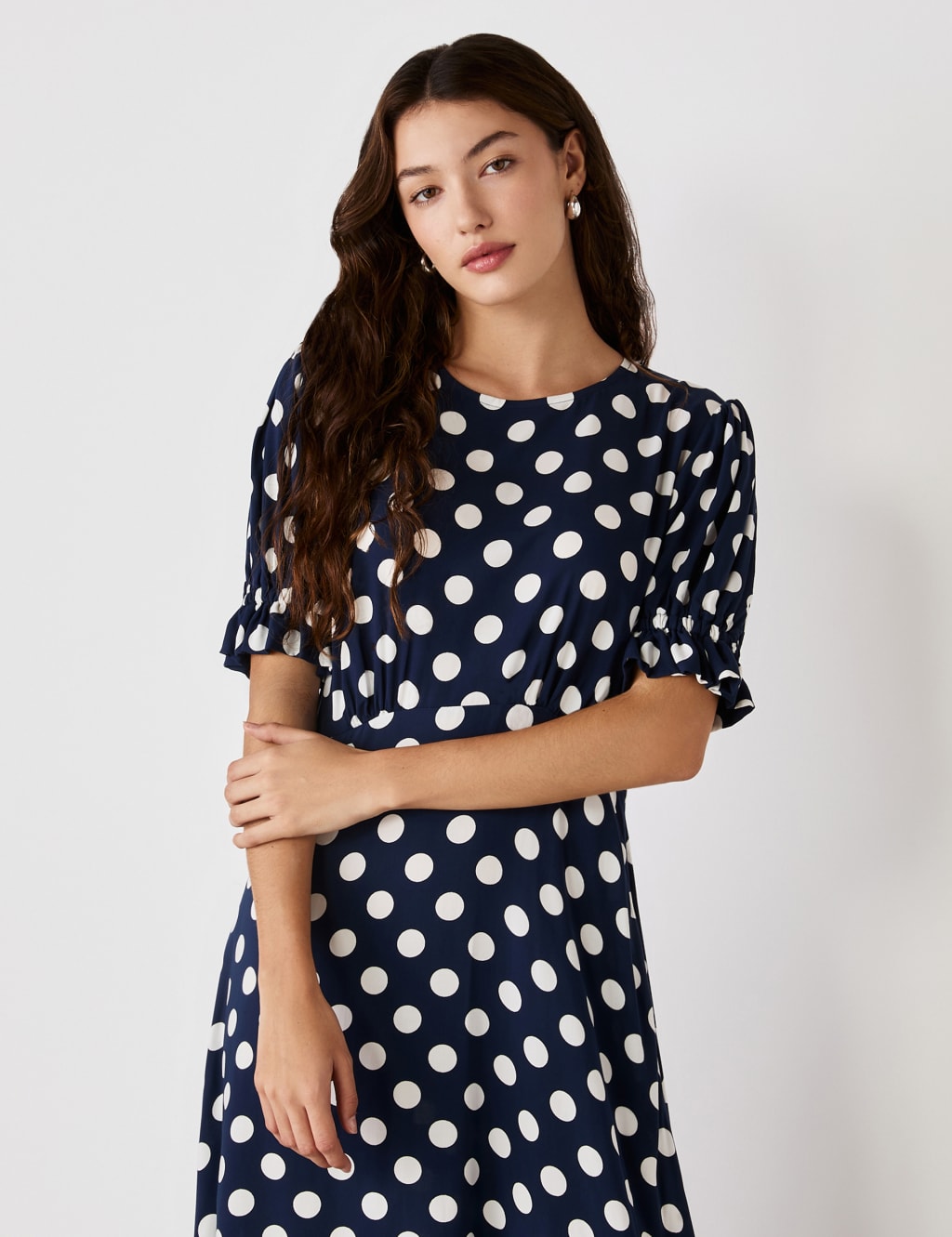 Empire Line Tea Dress - Blue Polka Dot