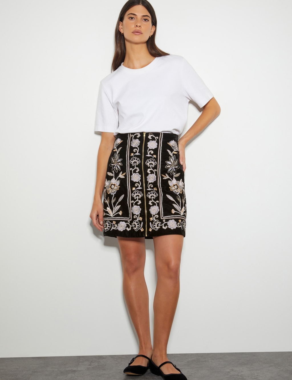 Black embroidered mini skirt clearance