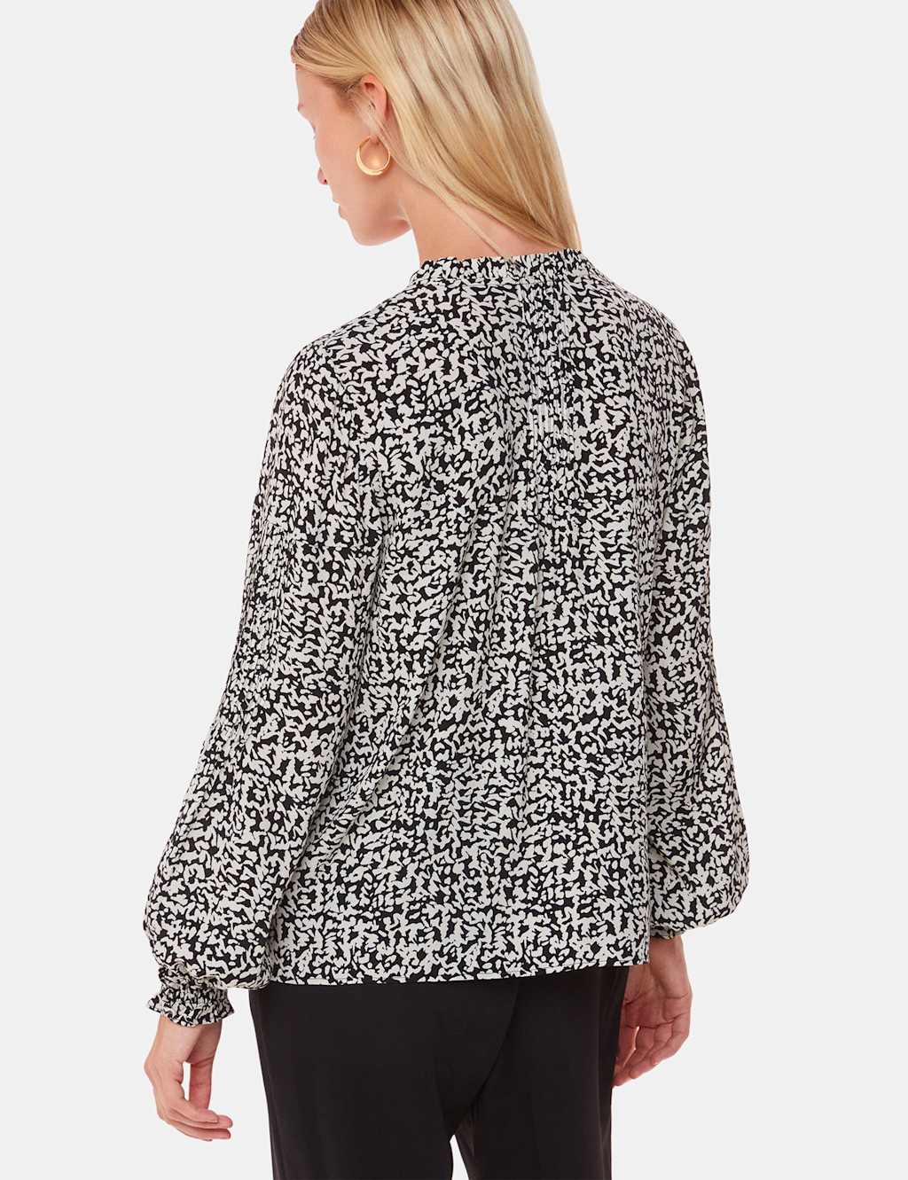Printed V-Neck Blouson Sleeve Blouse 4 of 4