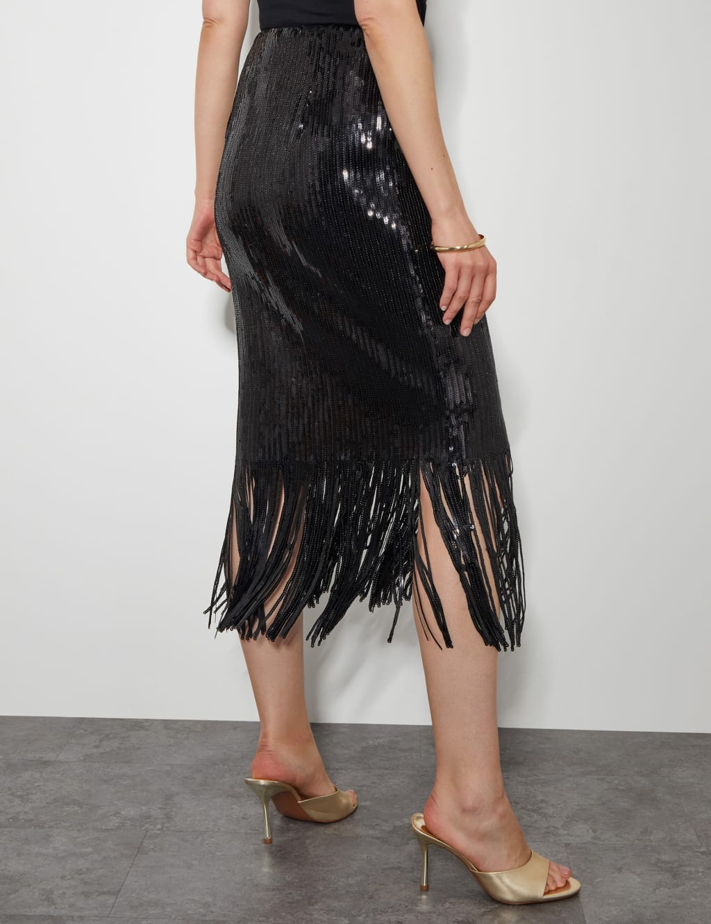 スカート ROTATE Birger Christensen Black miniskirt with micro sequins Sequins Mini Skirt White - ROTATE Birger Christensen