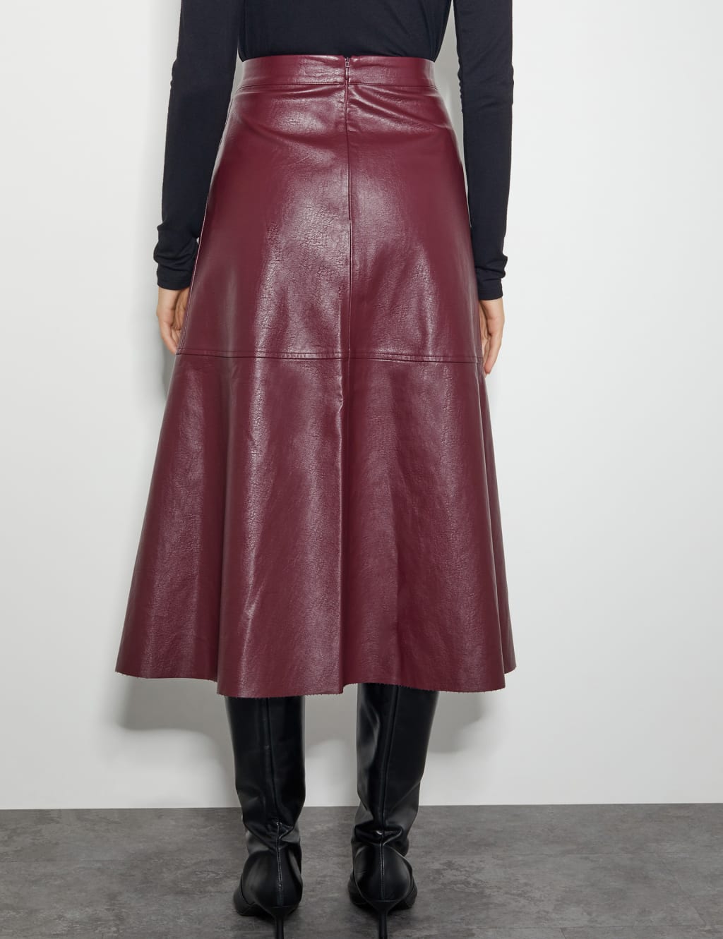 Leather Look Midi A-Line Skirt 3 of 4