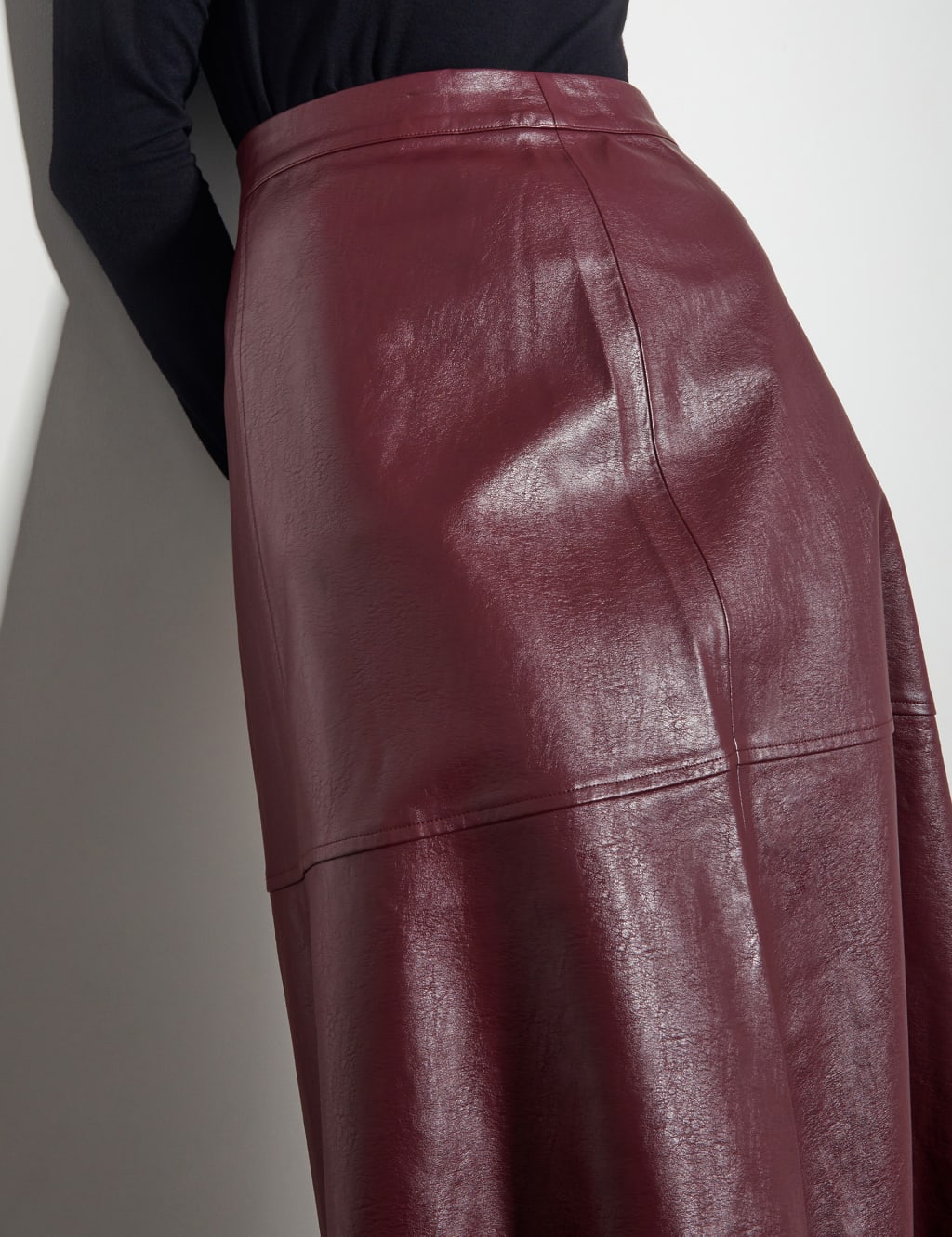 Leather Look Midi A-Line Skirt 4 of 4