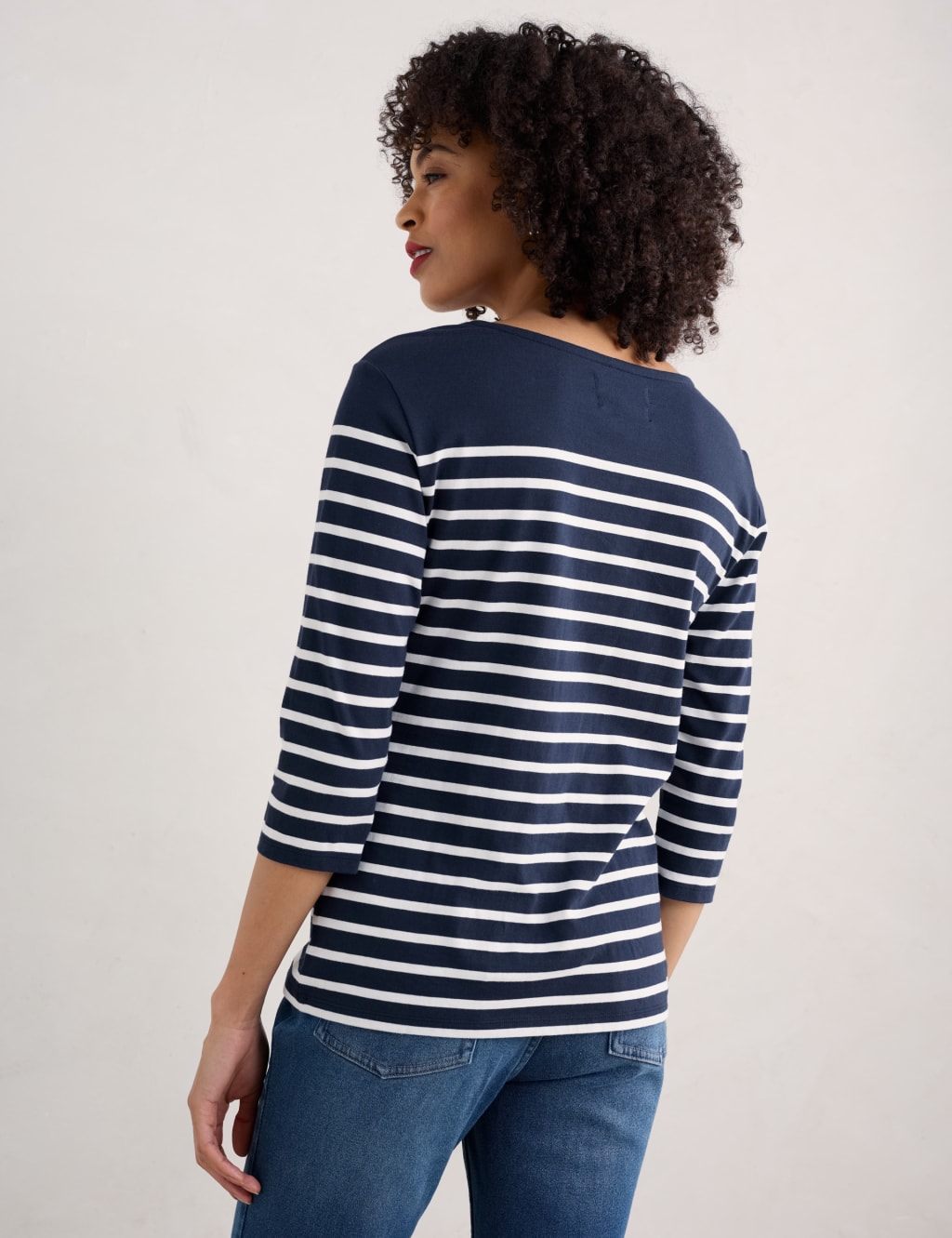 Pure Cotton Striped Slash Neck T-Shirt 4 of 5