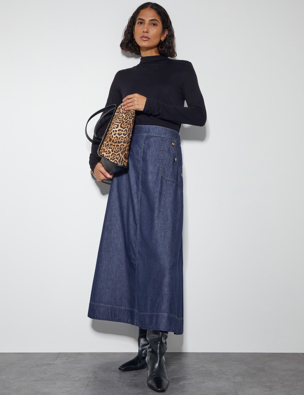 Denim Midi A-Line Skirt 2 of 4