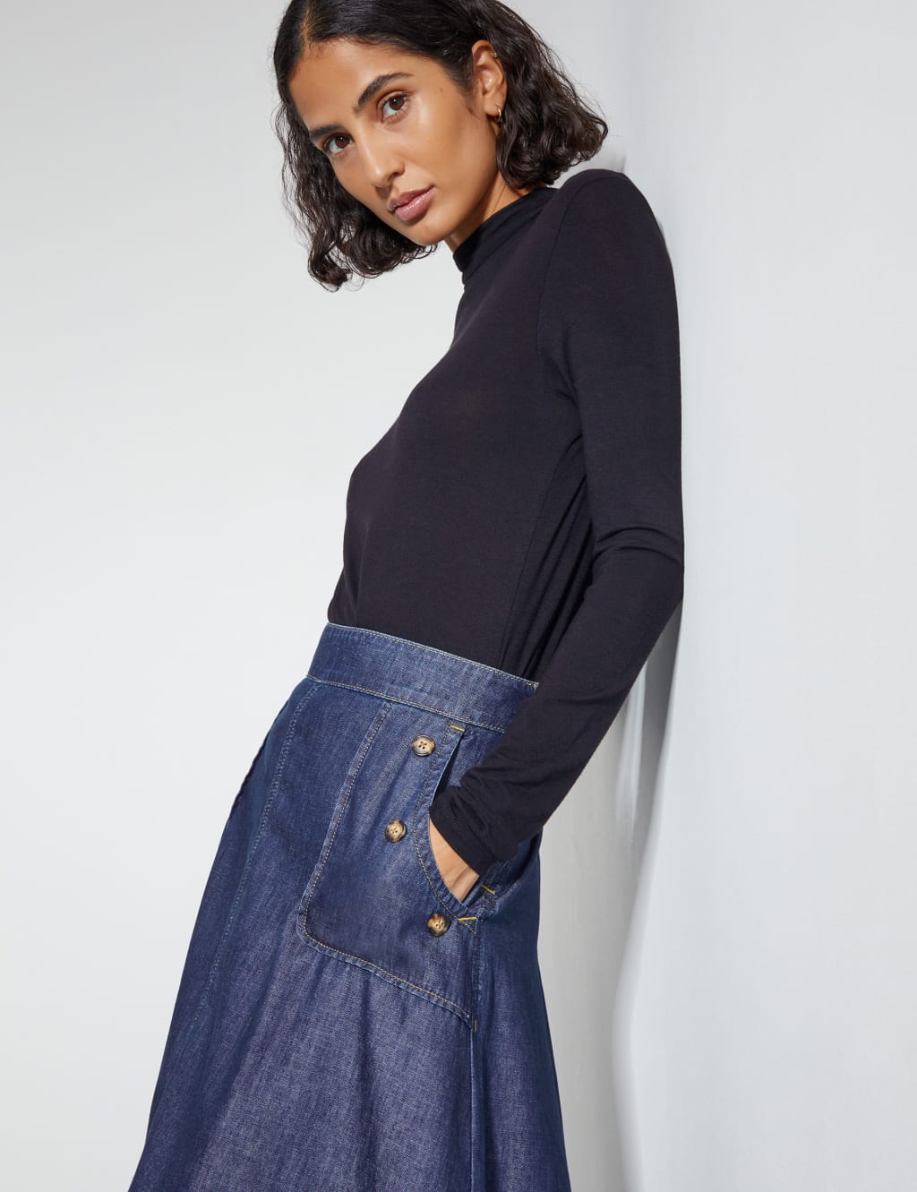 Denim Midi A-Line Skirt 3 of 4