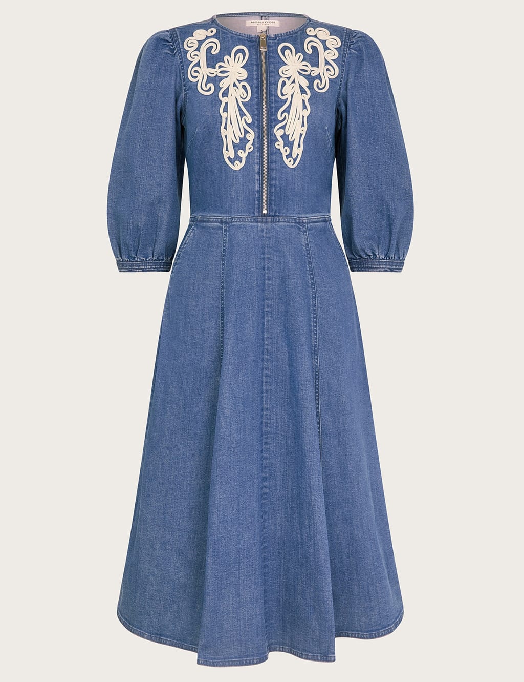 Cotton Rich Embroidered Skater Dress Monsoon M S