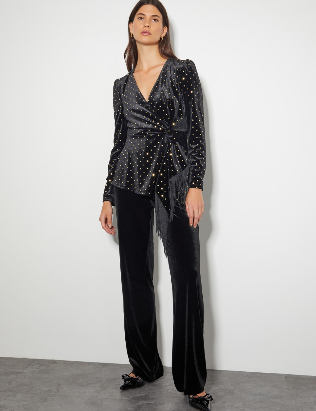 Velvet polka dot top hotsell