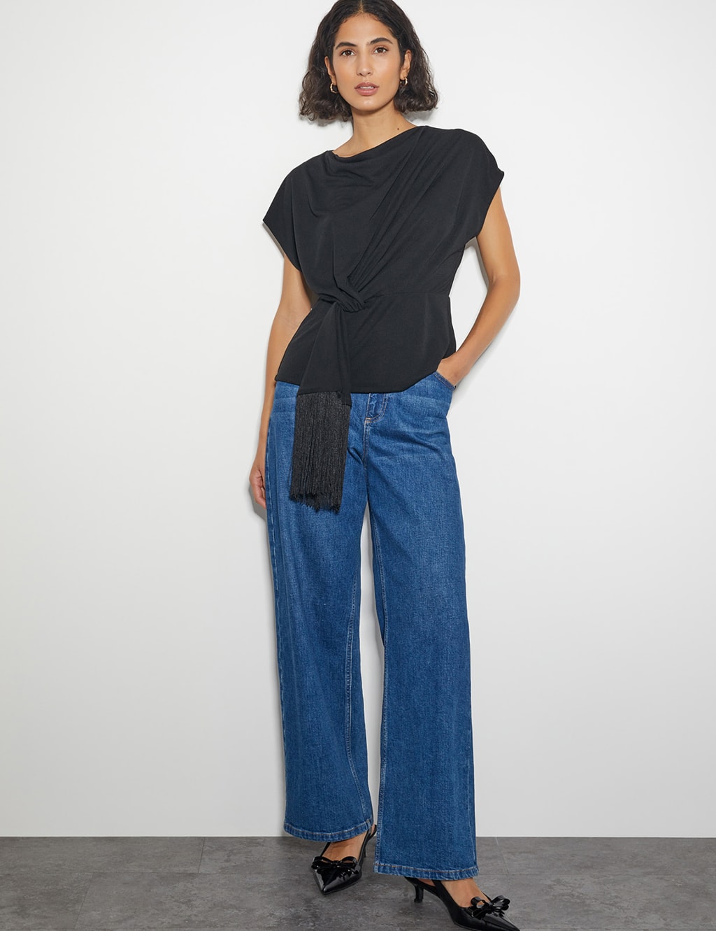 Jersey Cowl Neck Tassel Top 2 of 4
