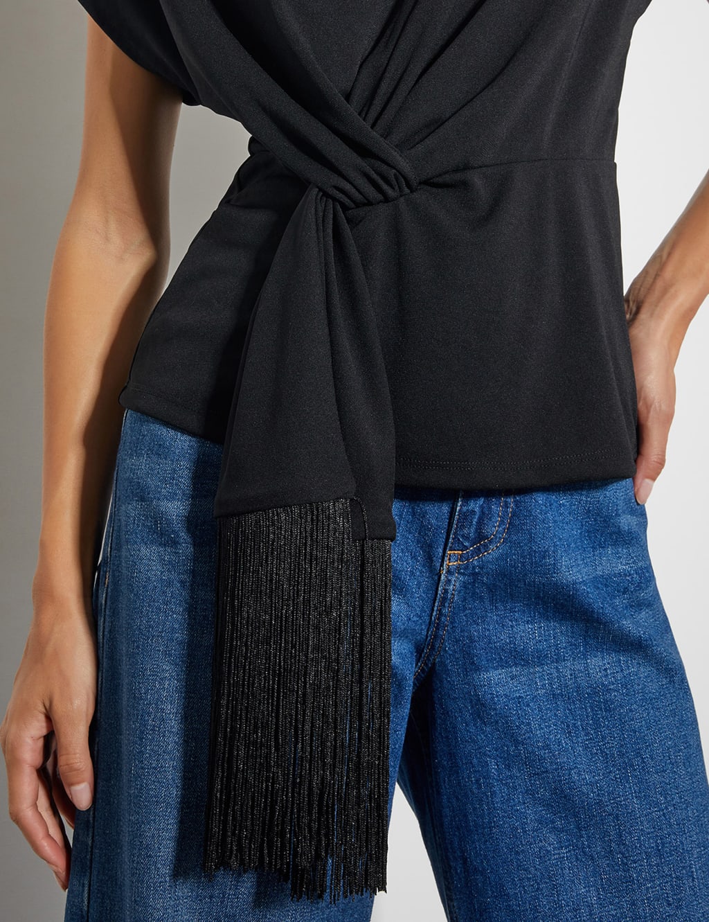 Jersey Cowl Neck Tassel Top 4 of 4