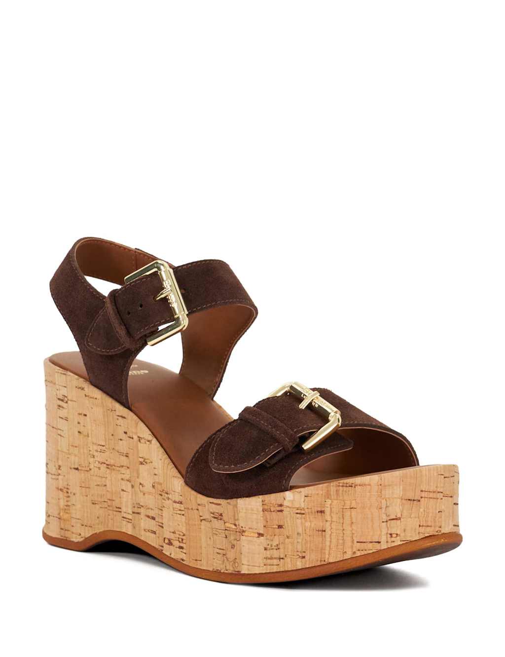 Suede Chunky Buckle Wedge Sandals 3 of 5