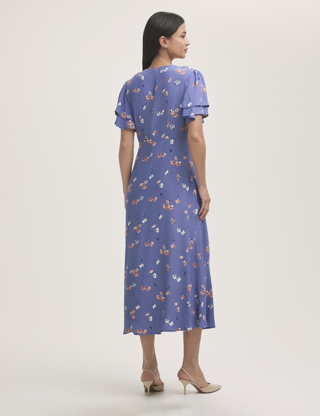 Floral V-Neck Angel Sleeve Midi Tea Dress 2 of 4