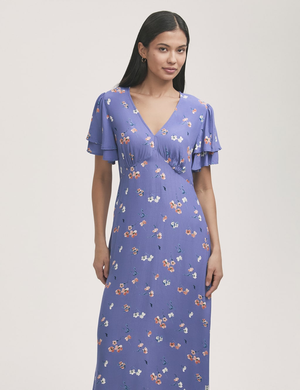 Floral V-Neck Angel Sleeve Midi Tea Dress 3 of 4