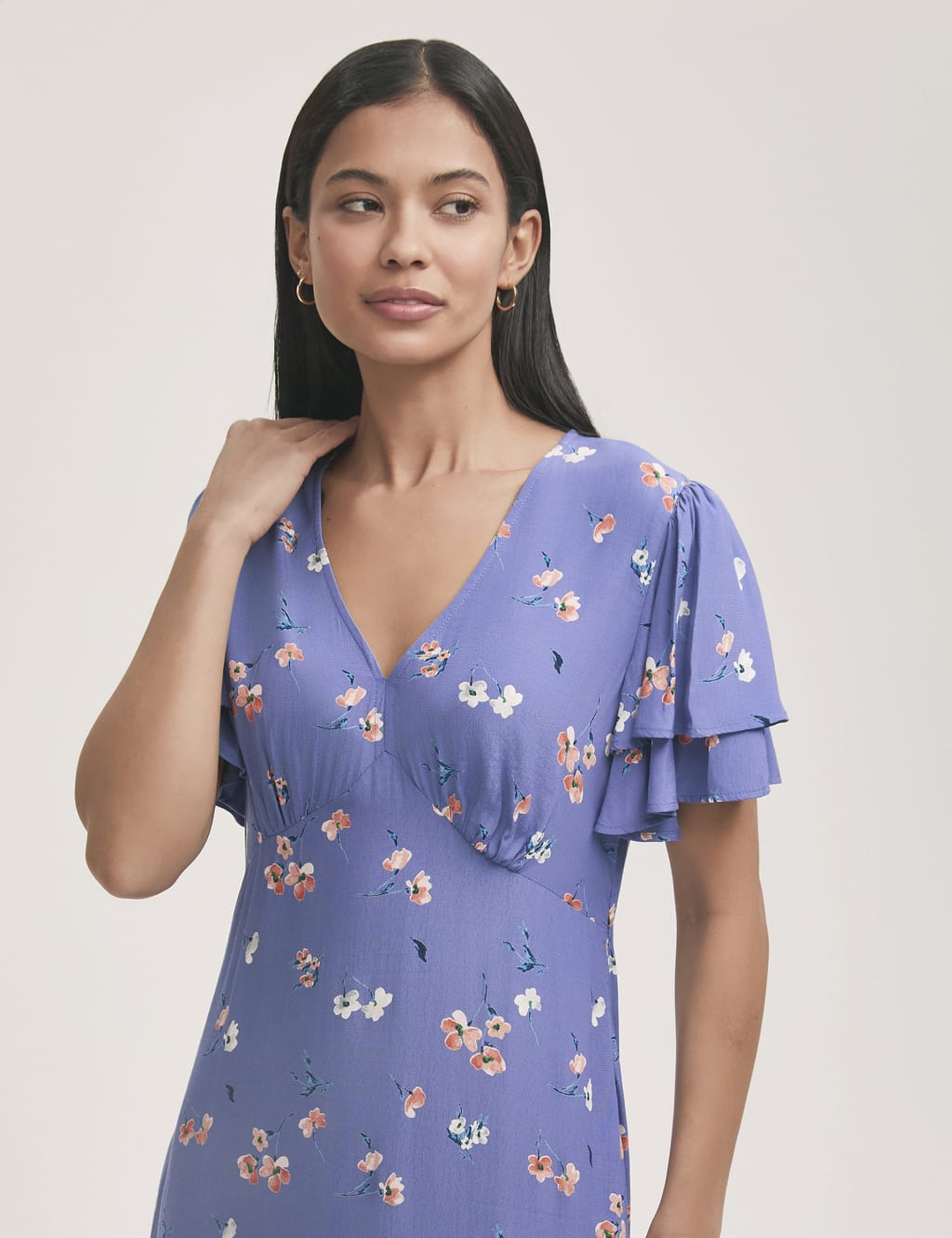 Floral V-Neck Angel Sleeve Midi Tea Dress 4 of 4