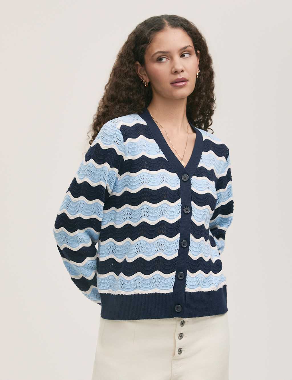 Pure Cotton Striped V-Neck Cardigan 1 of 4
