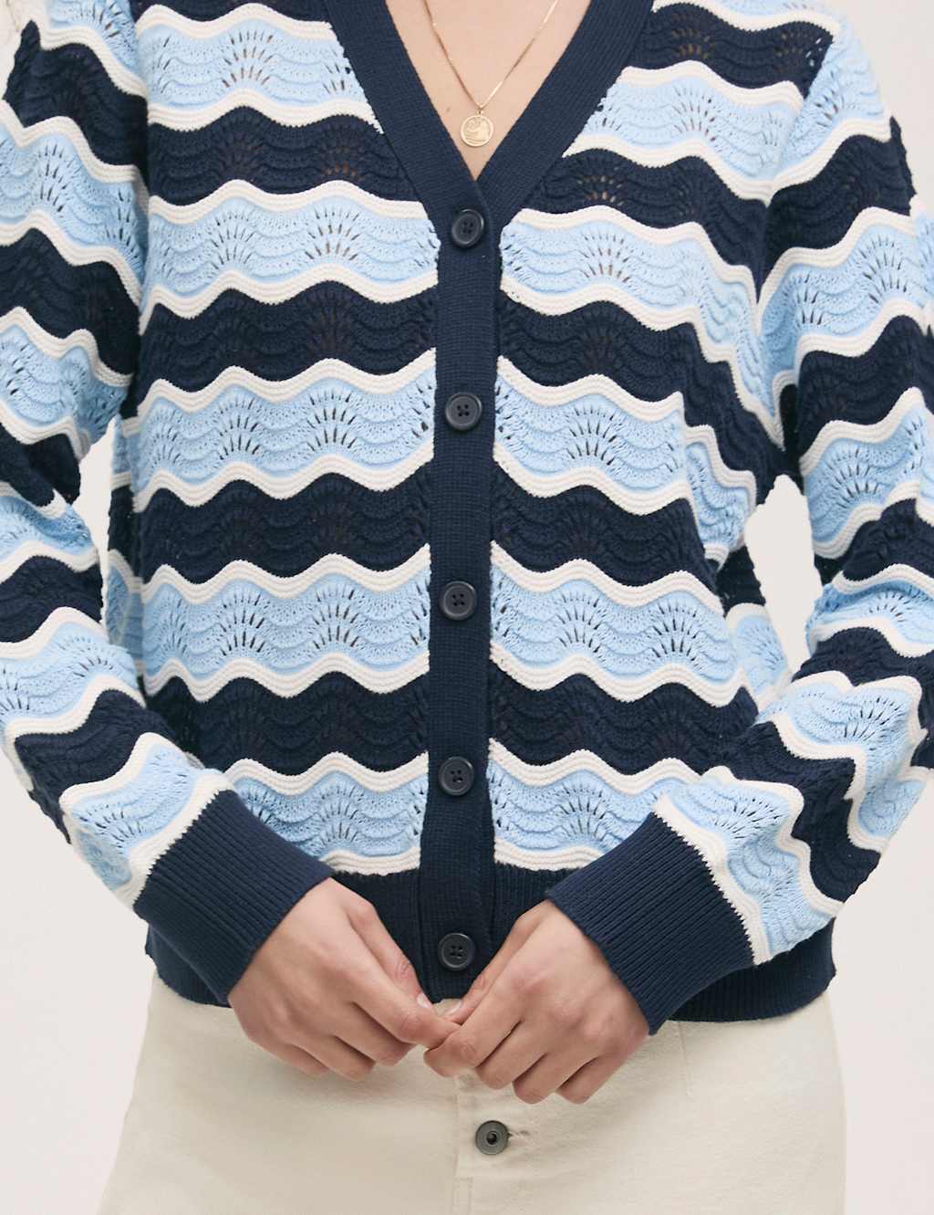 Pure Cotton Striped V-Neck Cardigan 4 of 4