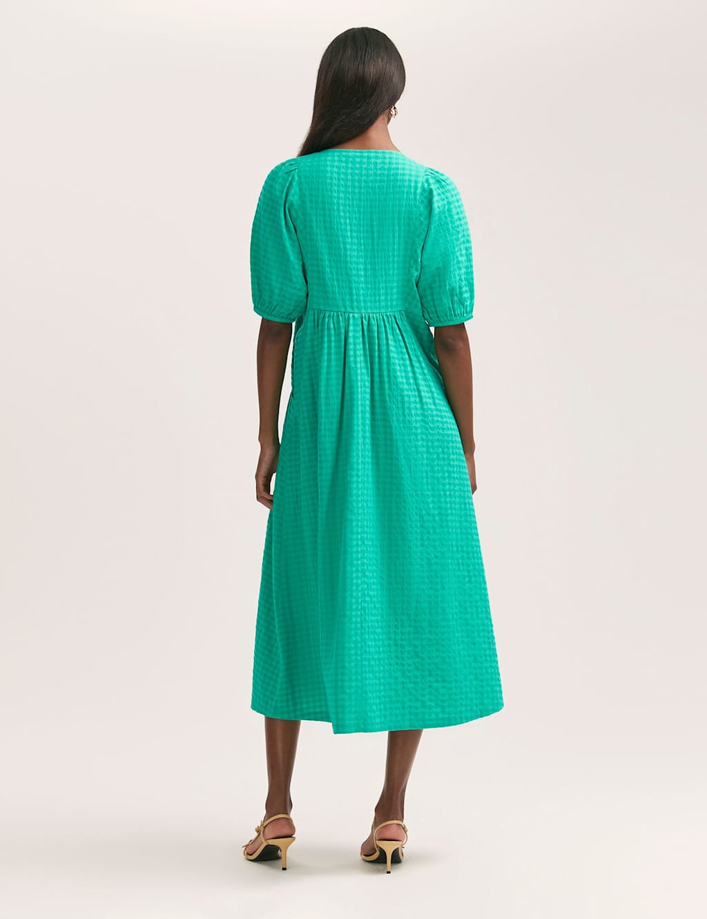 Cotton Blend Gingham V-Neck Midi Smock Dress 2 of 4