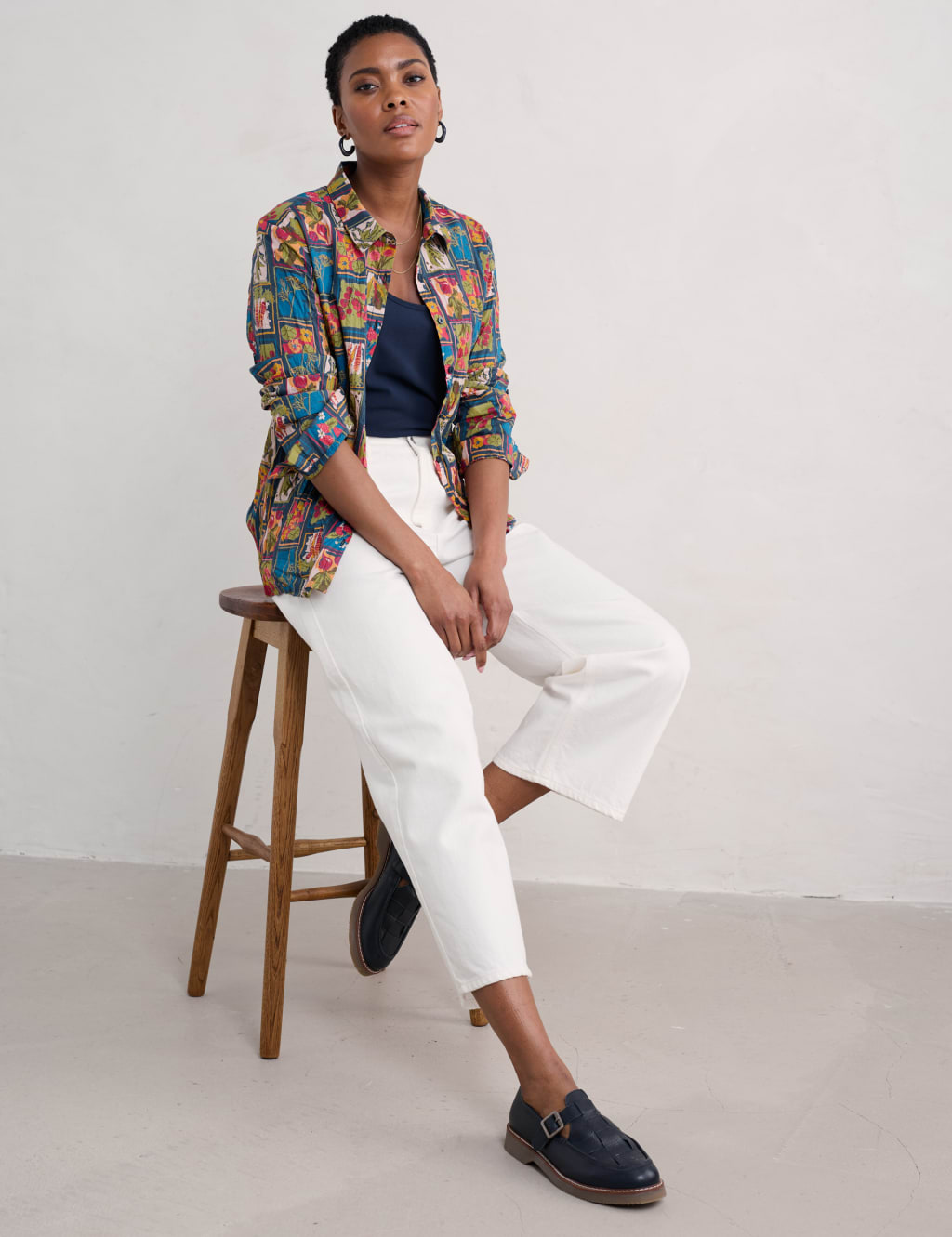 Pure Cotton Printed Crinkle Collared Shirt Seasalt Cornwall M S