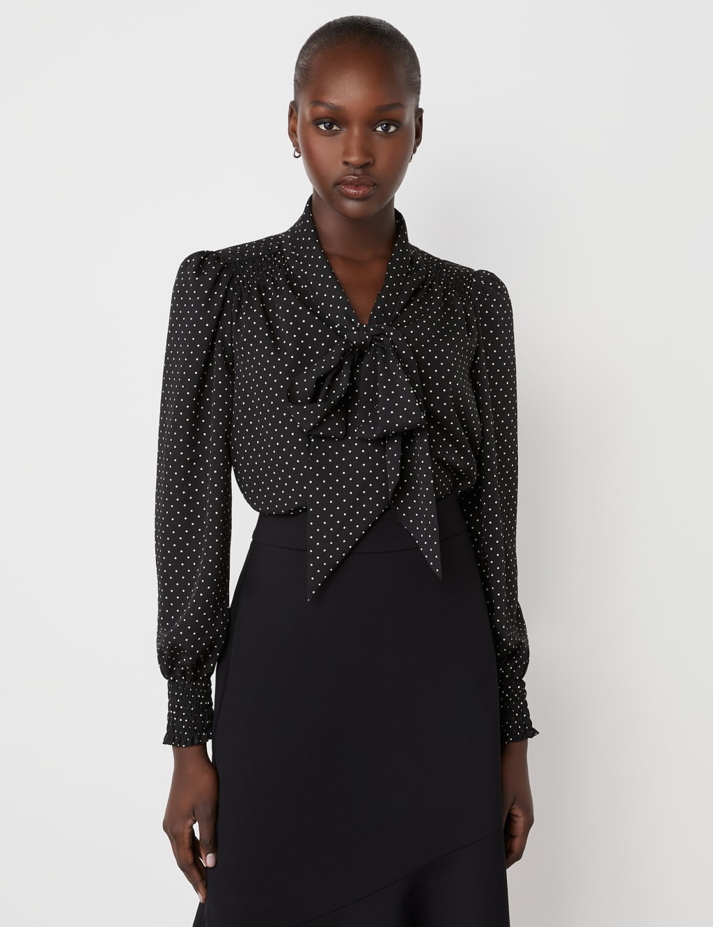 Crepe Polka Dot Tie Neck Blouse 1 of 5