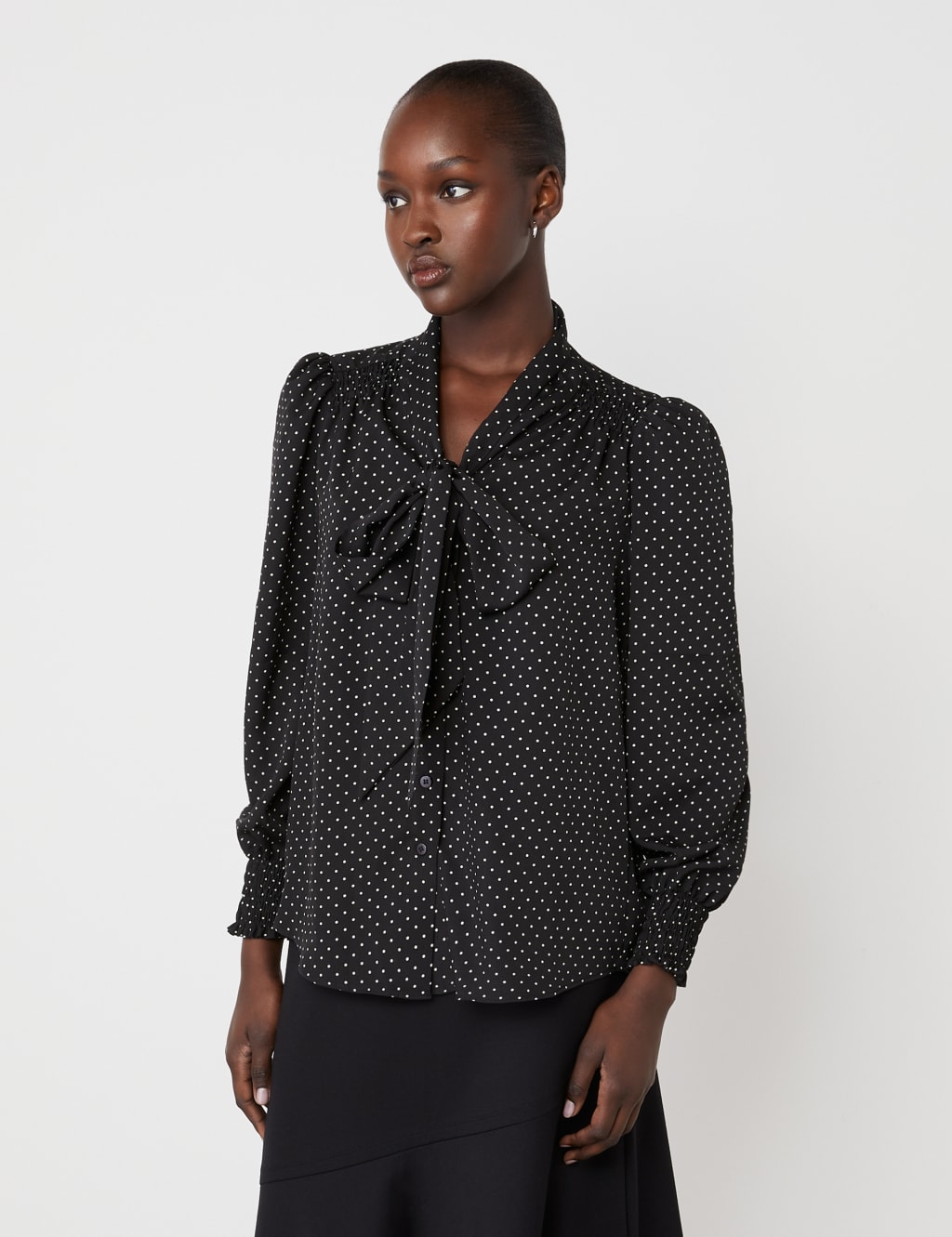 Crepe Polka Dot Tie Neck Blouse 3 of 5
