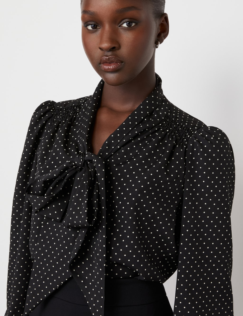 Crepe Polka Dot Tie Neck Blouse 5 of 5