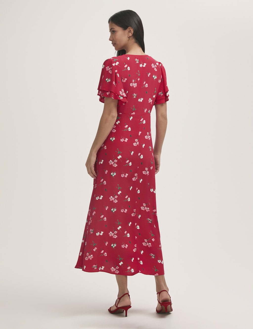 Ditsy Floral V-Neck Midi Tea Dress 2 of 4