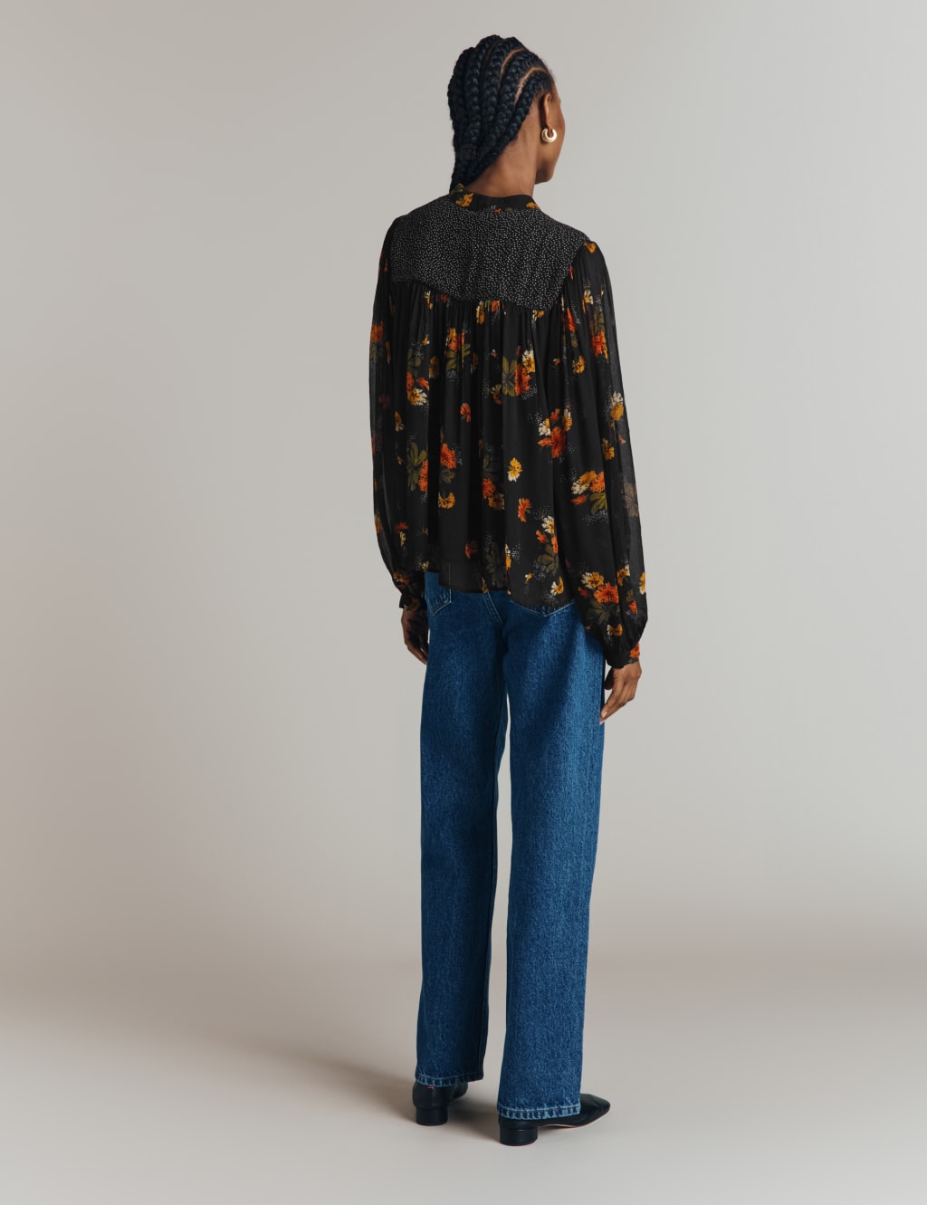 Sheer Tie Neck Floral Blouse 4 of 6