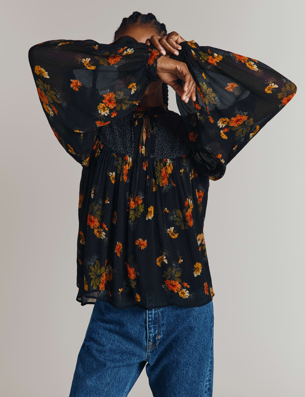 Sheer Tie Neck Floral Blouse 6 of 6