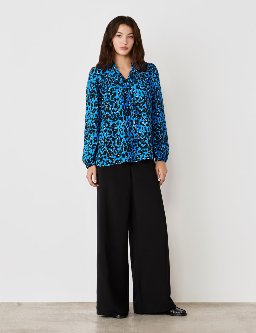 Crepe Animal Print Tie Neck Popover Blouse 2 of 4