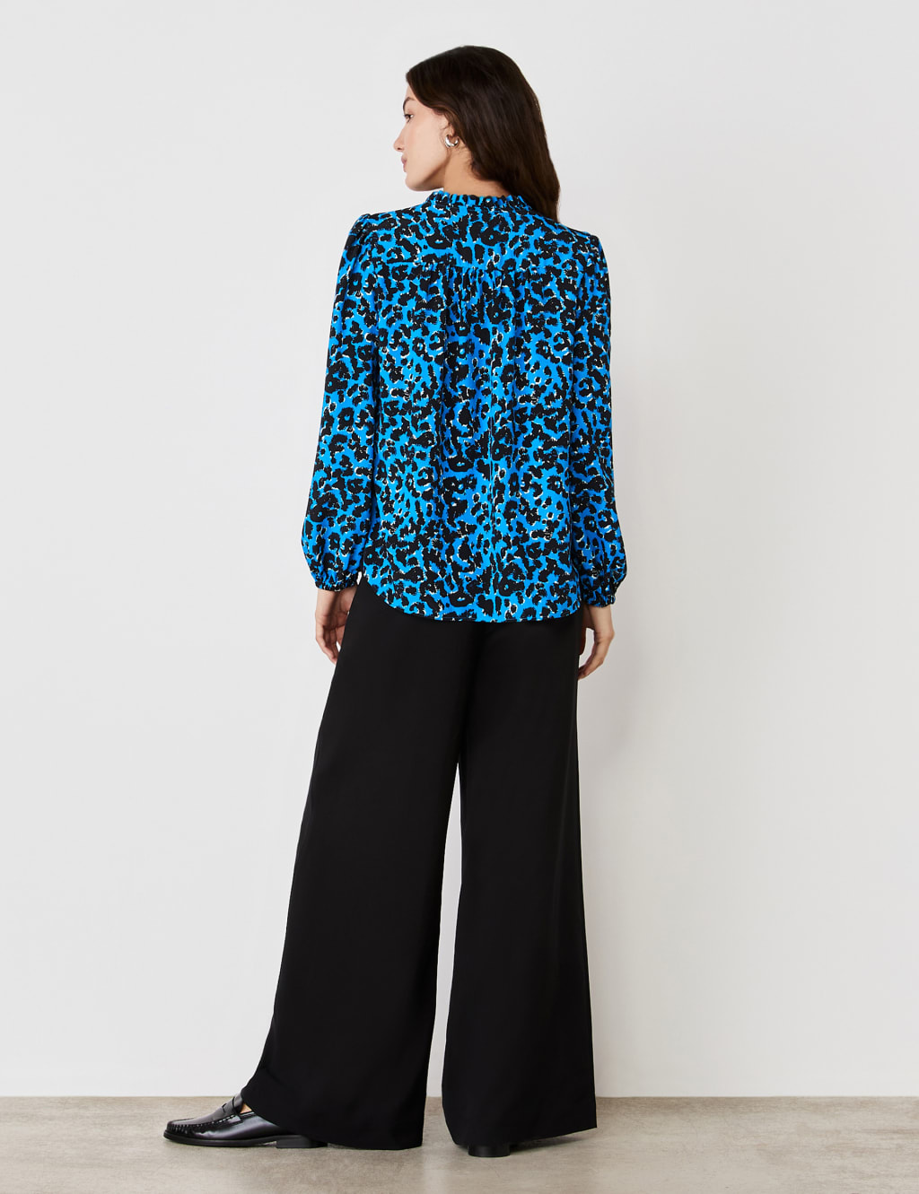 Crepe Animal Print Tie Neck Popover Blouse 3 of 4