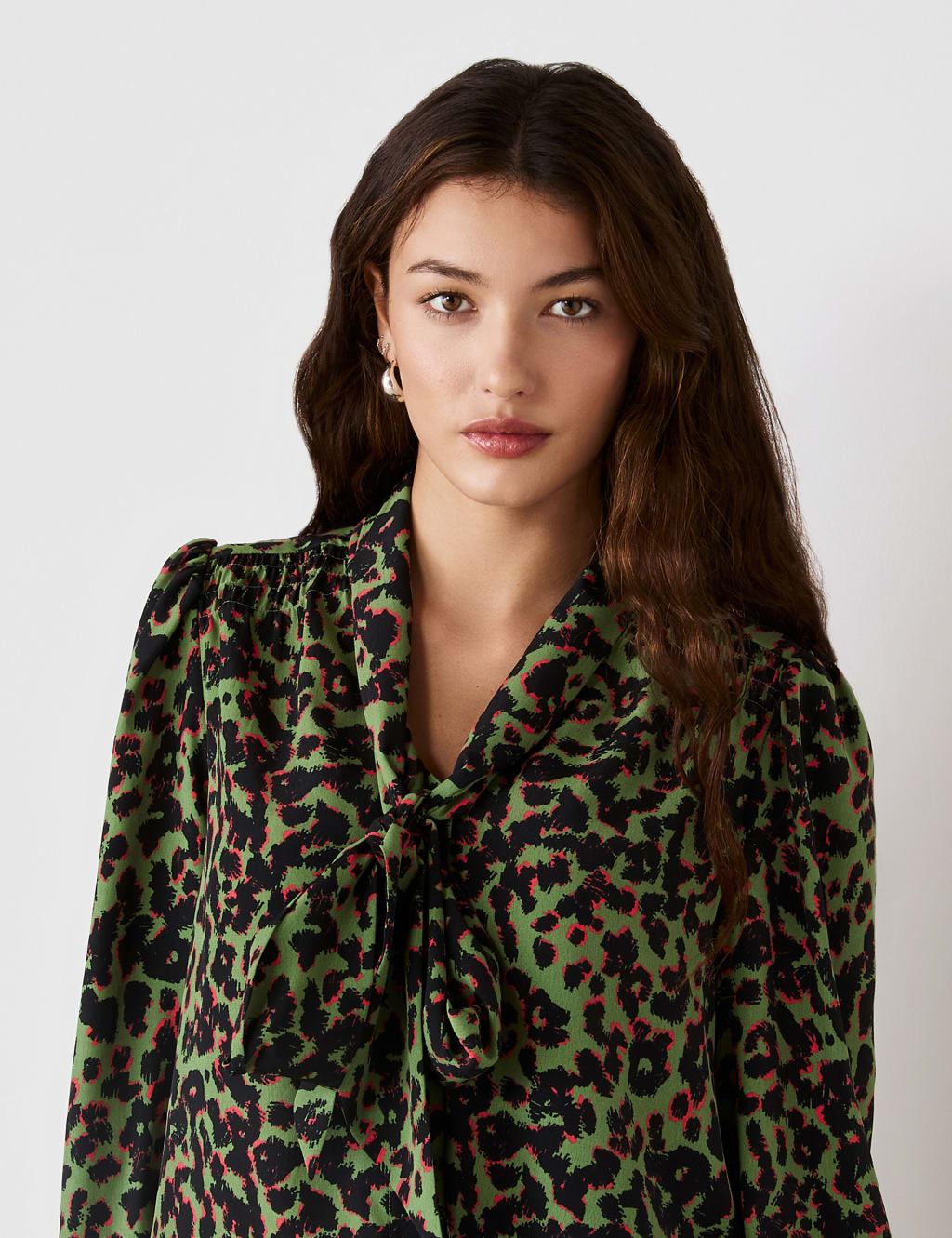 Crepe Animal Print Tie Neck Blouse 4 of 4