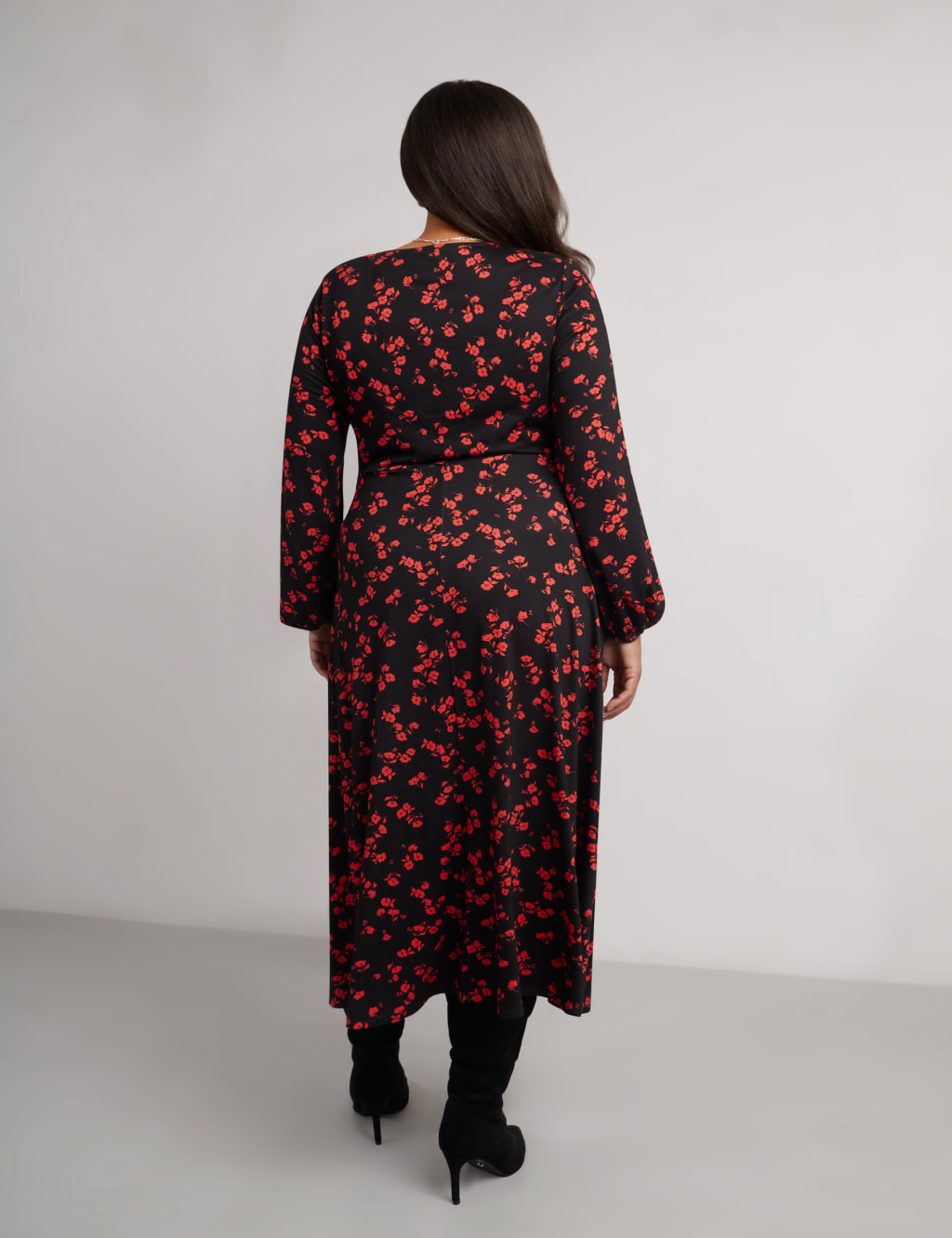 Jersey Floral V-Neck Midi Swing Dress 3 of 4