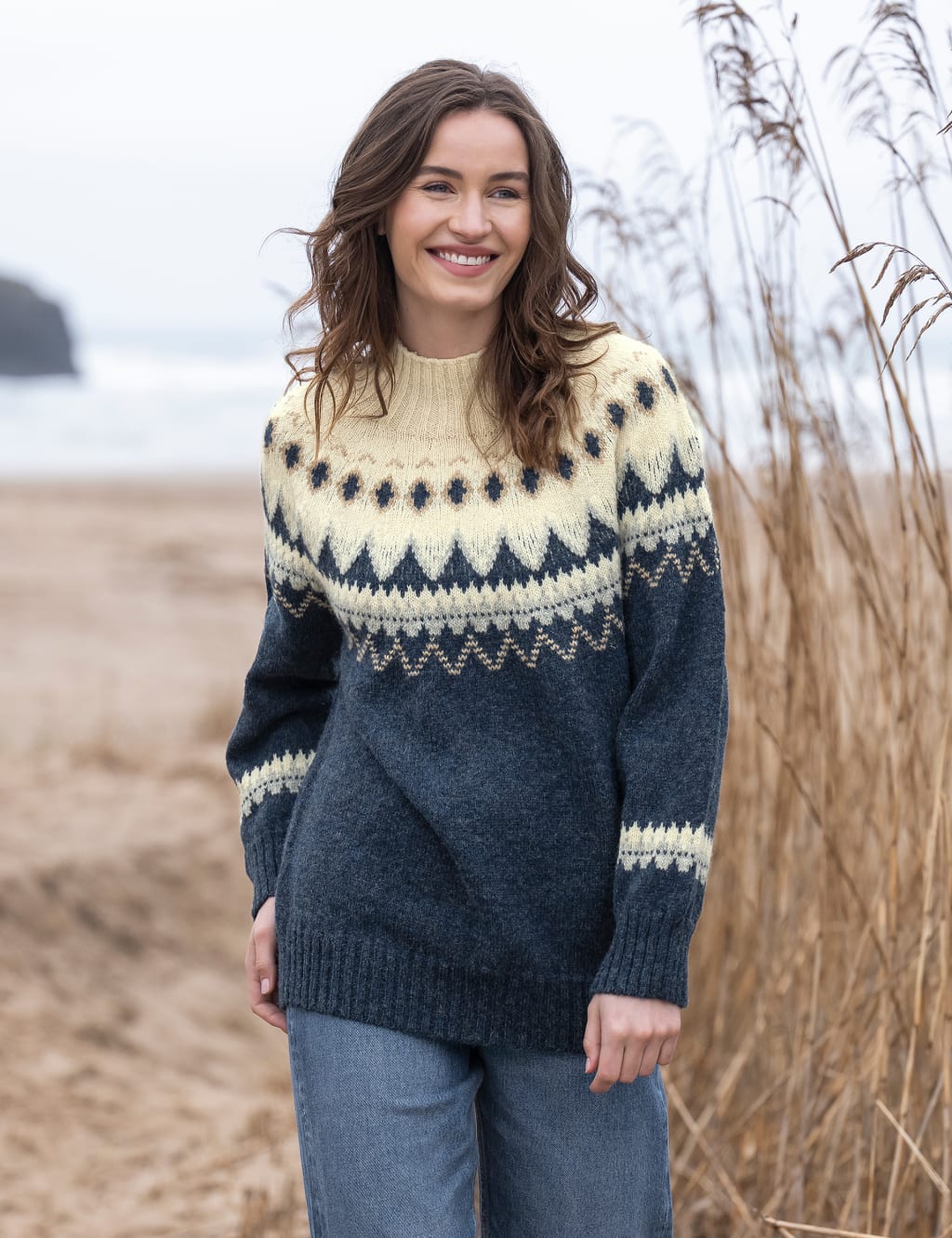 Pure Wool Fair Isle Funnel Neck Jumper Celtic Co. M S