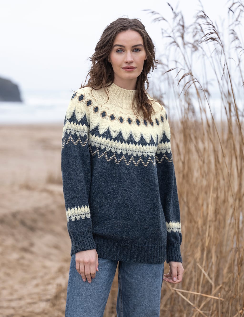 Pure Wool Fair Isle Funnel Neck Jumper Celtic Co. M S