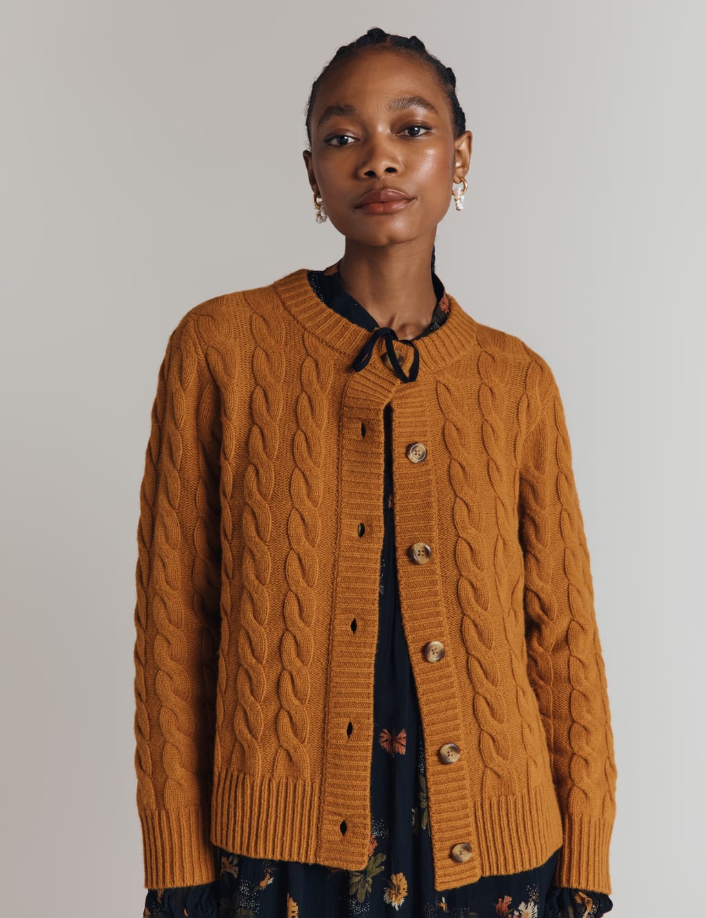 Cable knit wool cardigan on sale