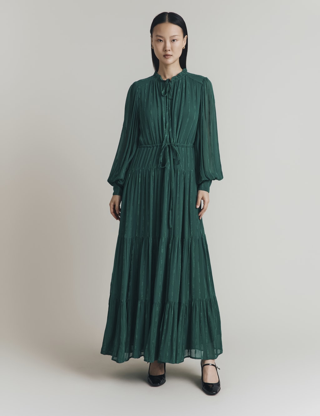 Striped Blouson Sleeve Midaxi Tiered Dress | Ghost | M&S