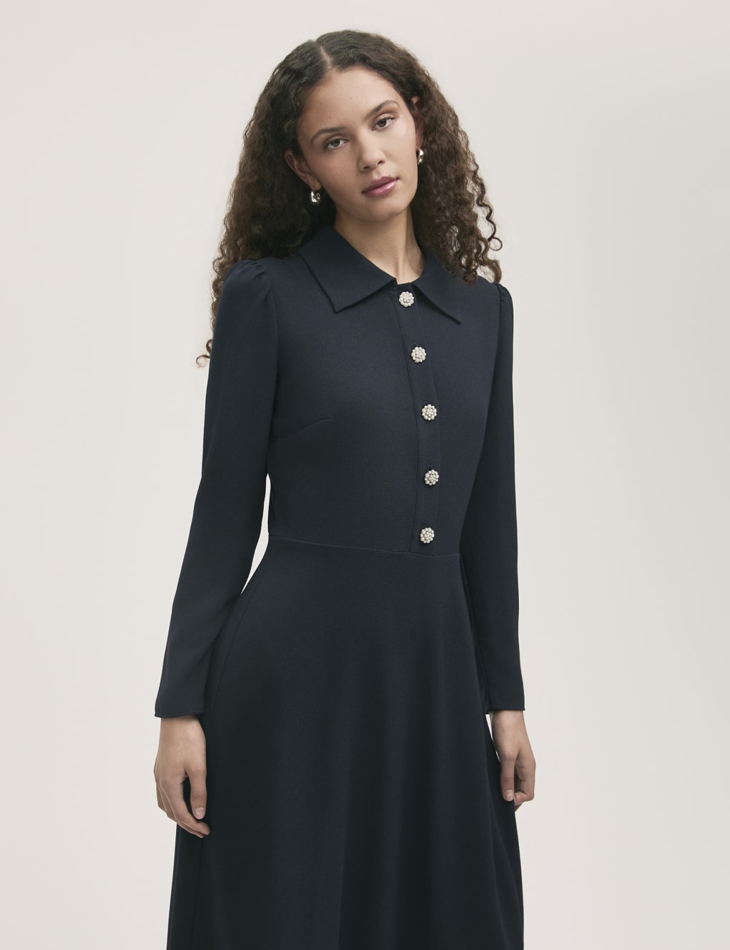 Crepe Textured Midi Shirt Dress 3 of 4