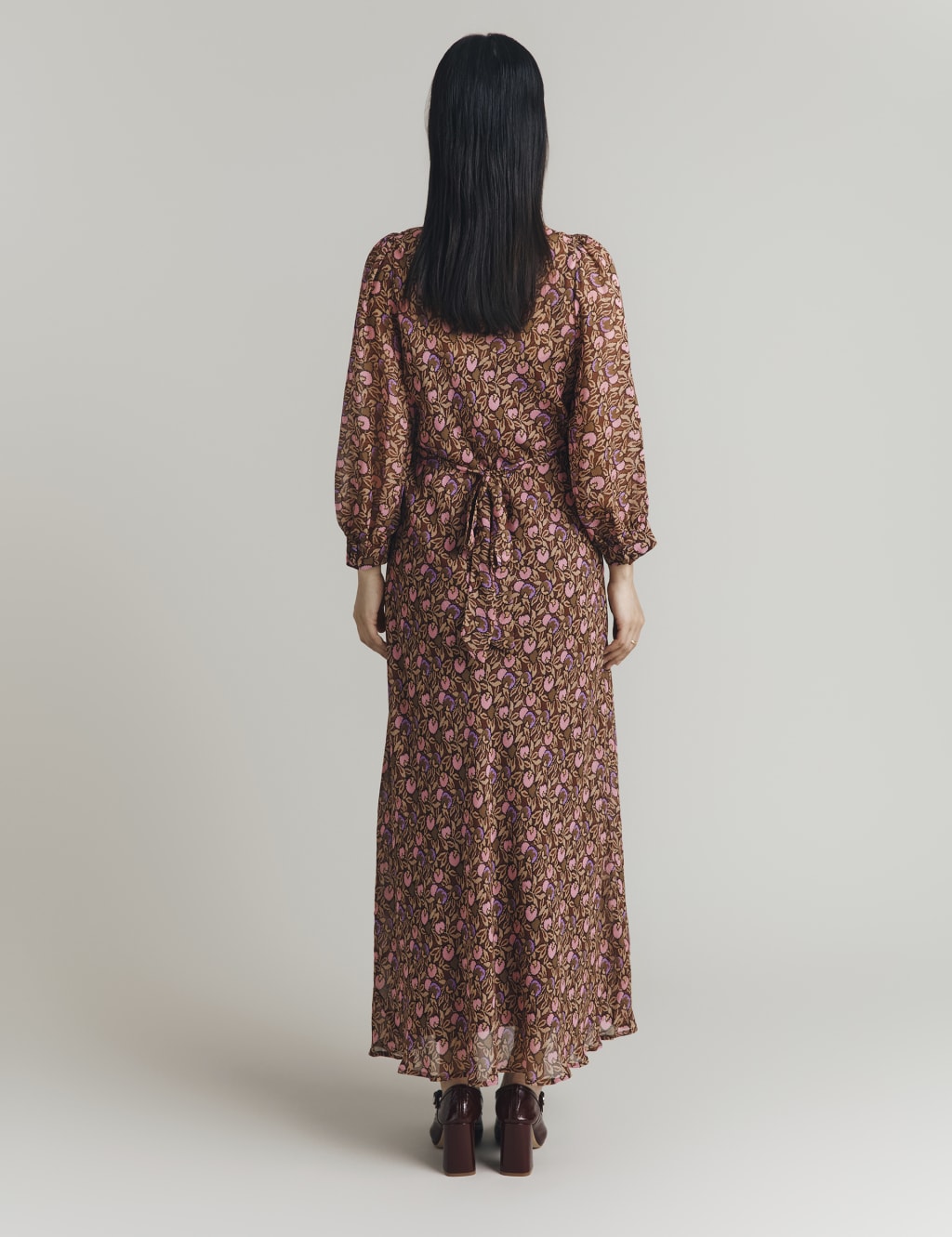 Floral Print Cowl Neck Midi Waisted Dress 2 of 4