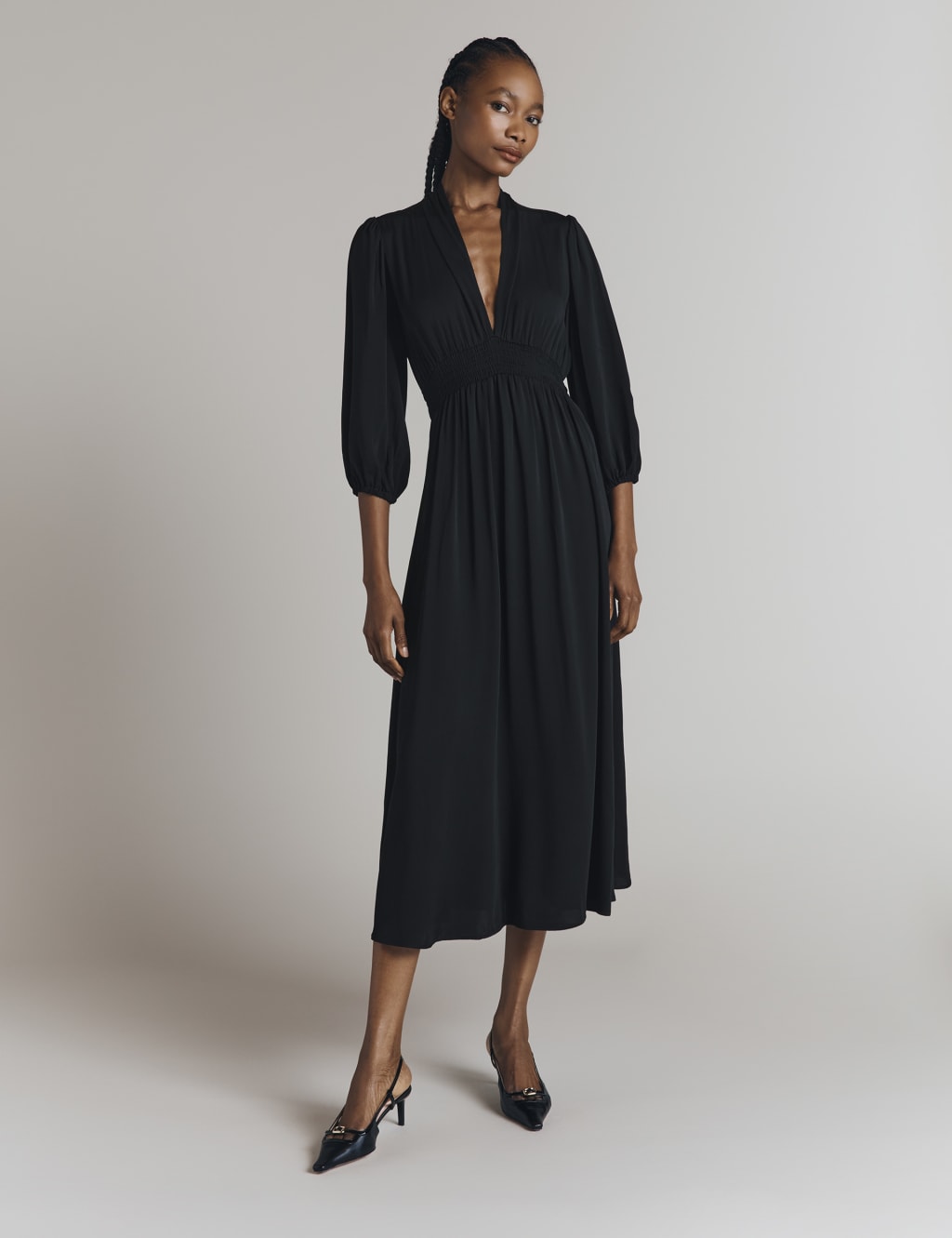 Long sleeve midi smock dress sales
