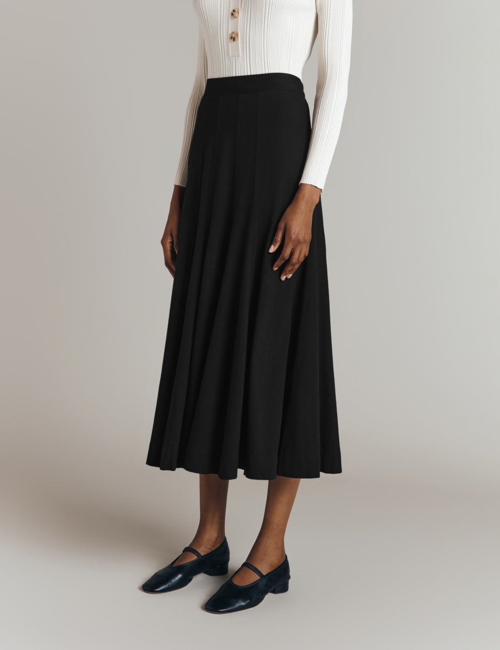 Pure Cotton Jersey Midi A Line Skirt