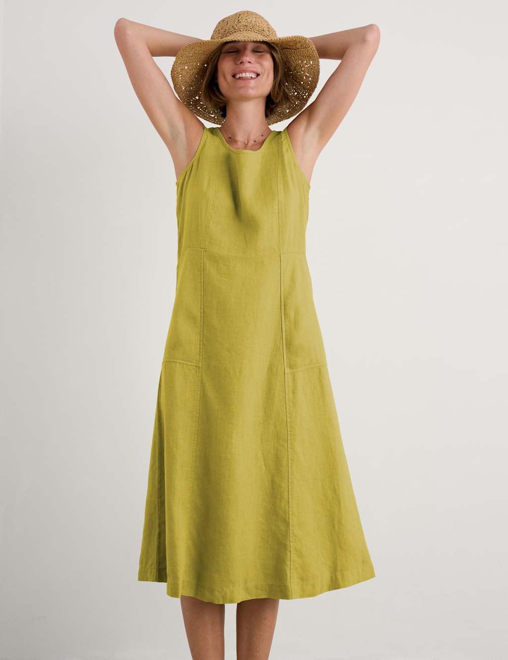 Pure Linen Midi Relaxed Waisted Dress 3 of 4