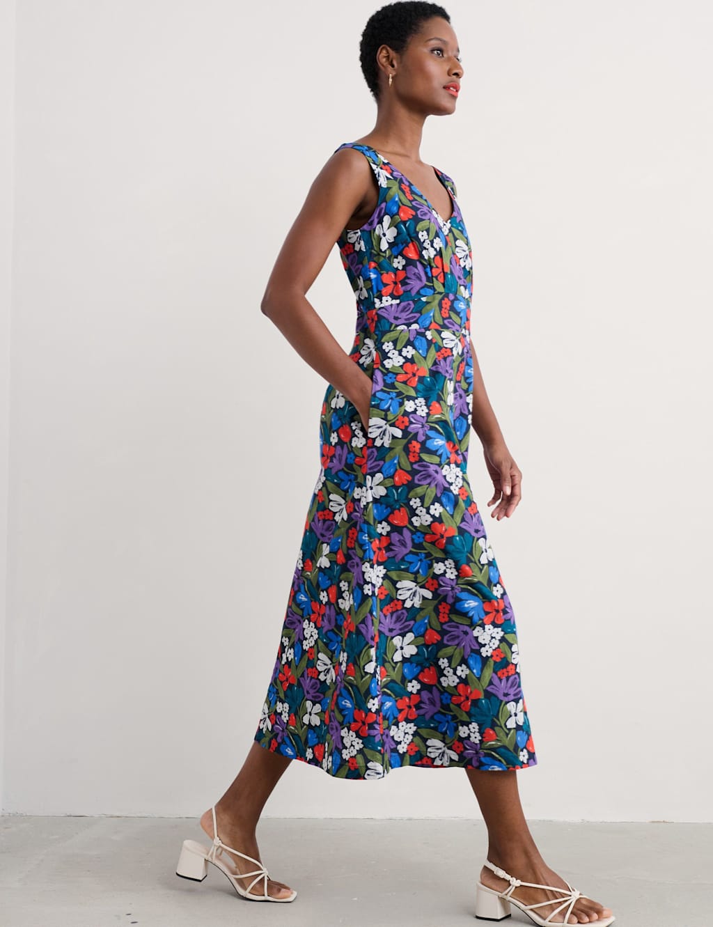 Pure Cotton Floral V-Neck Midi Skater Dress 3 of 5
