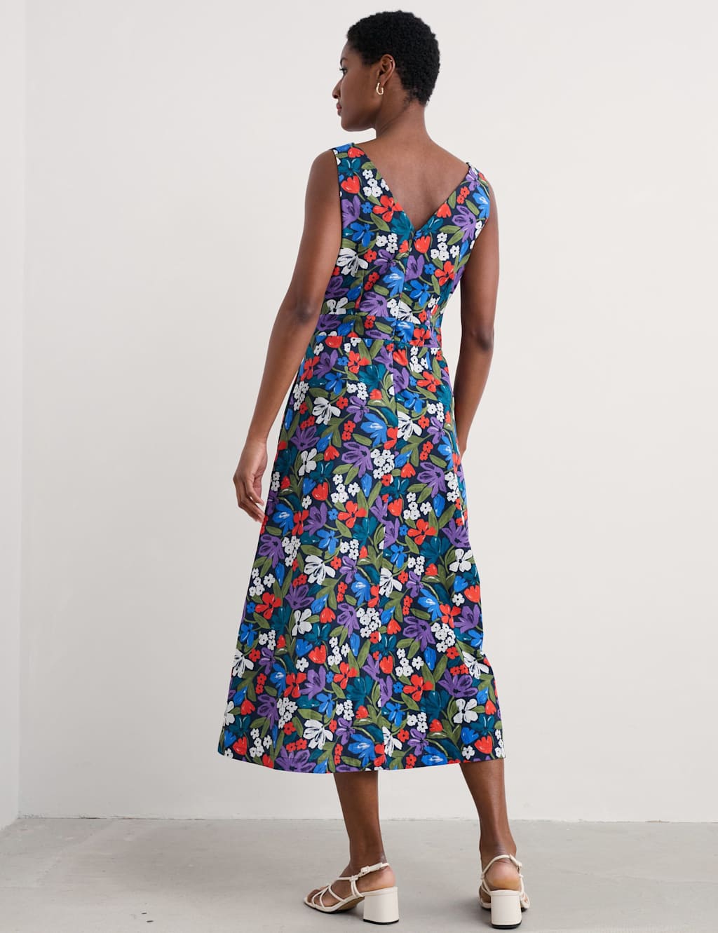 Pure Cotton Floral V-Neck Midi Skater Dress 4 of 5