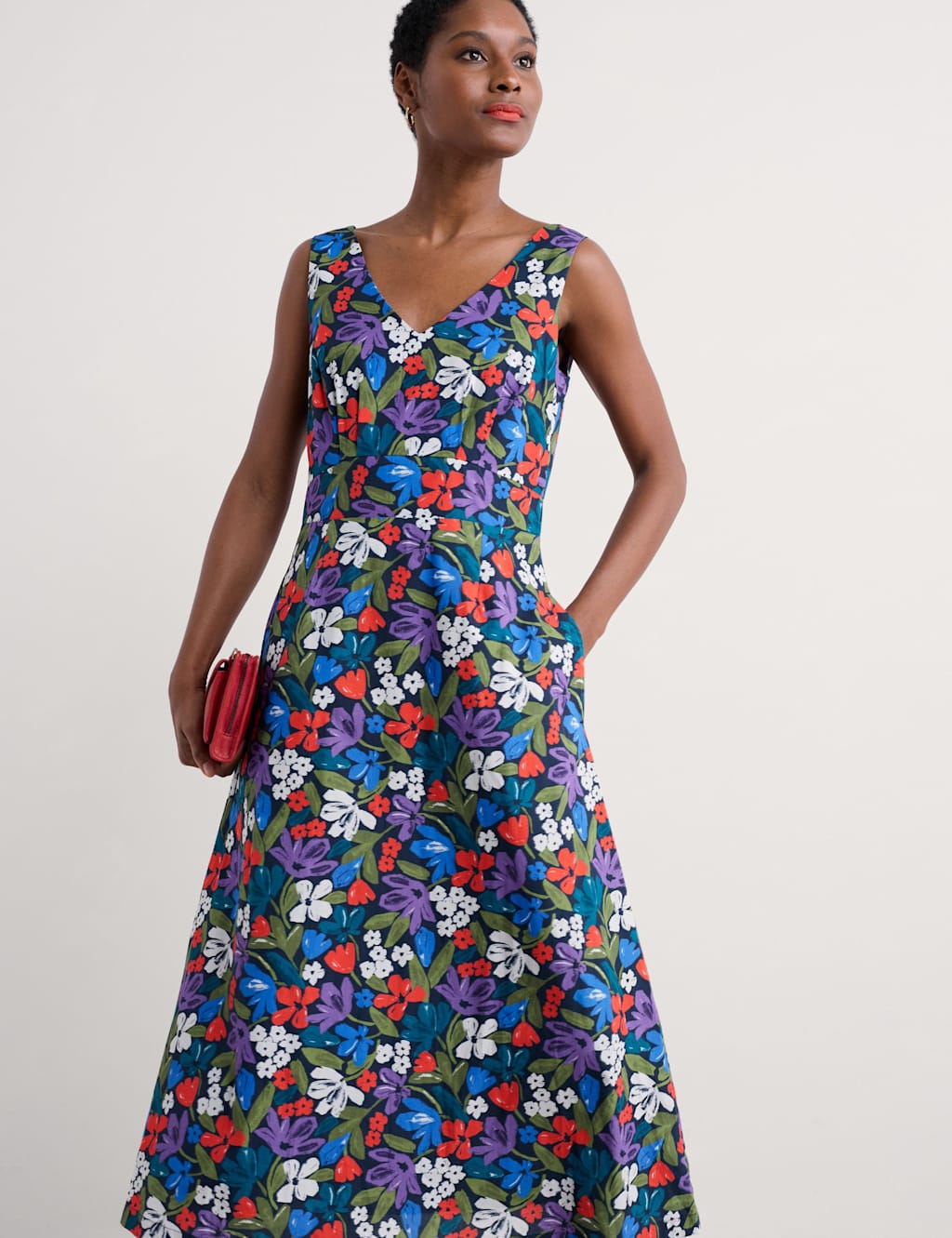 Pure Cotton Floral V-Neck Midi Skater Dress 5 of 5