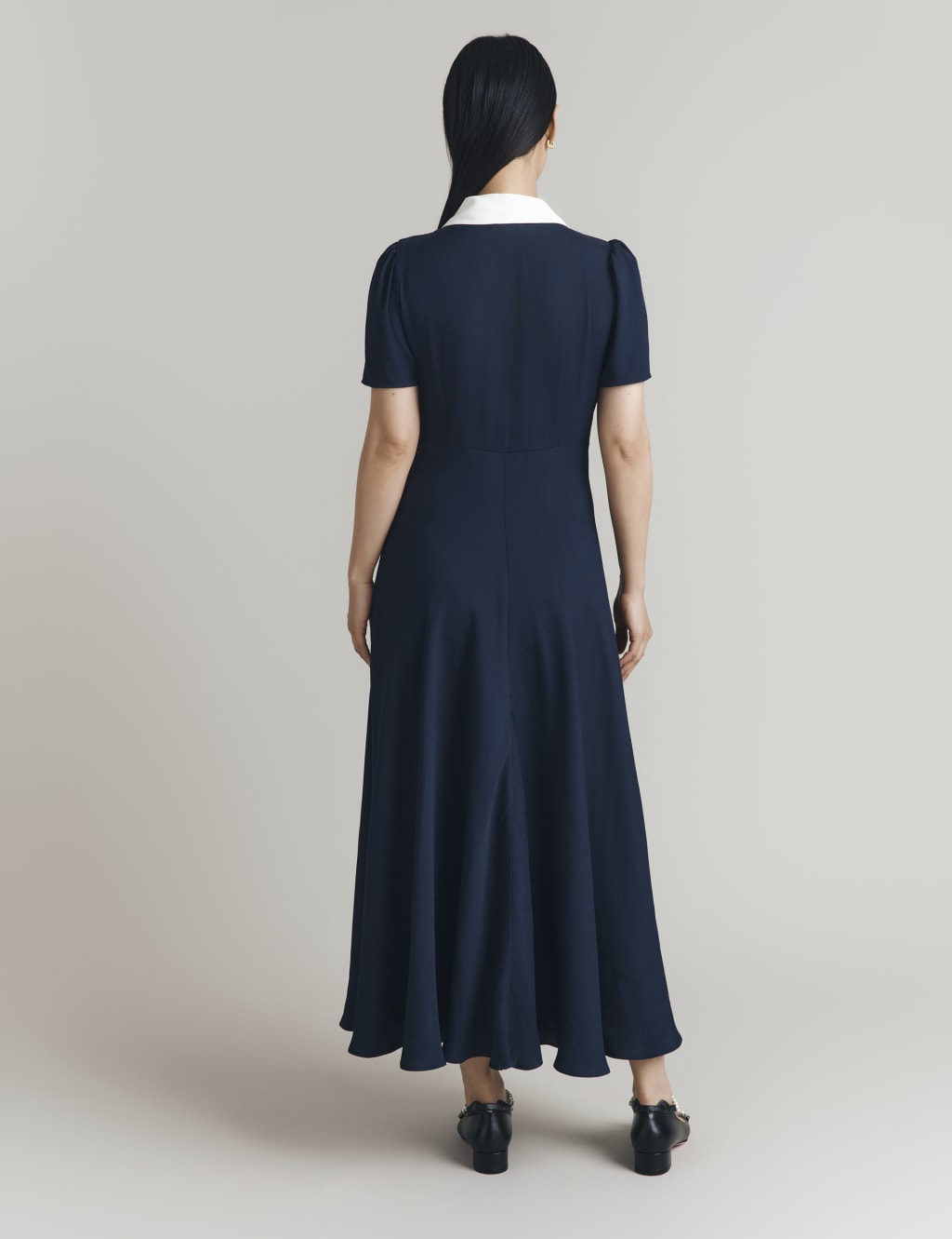Satin Contrast Collar Midi Shirt Dress 2 of 4
