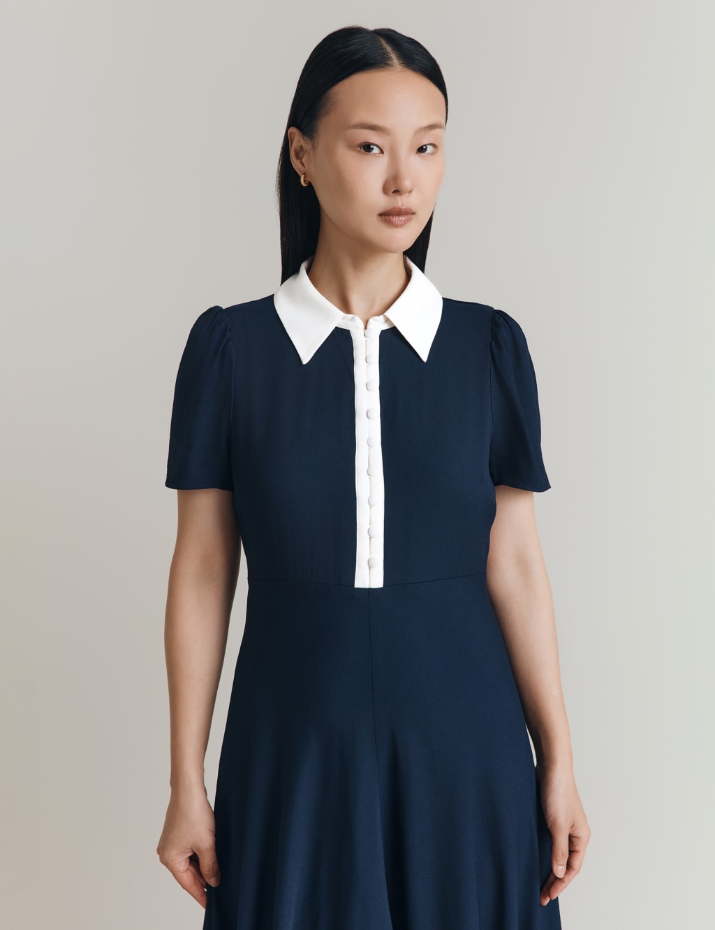 Satin Contrast Collar Midi Shirt Dress 4 of 4